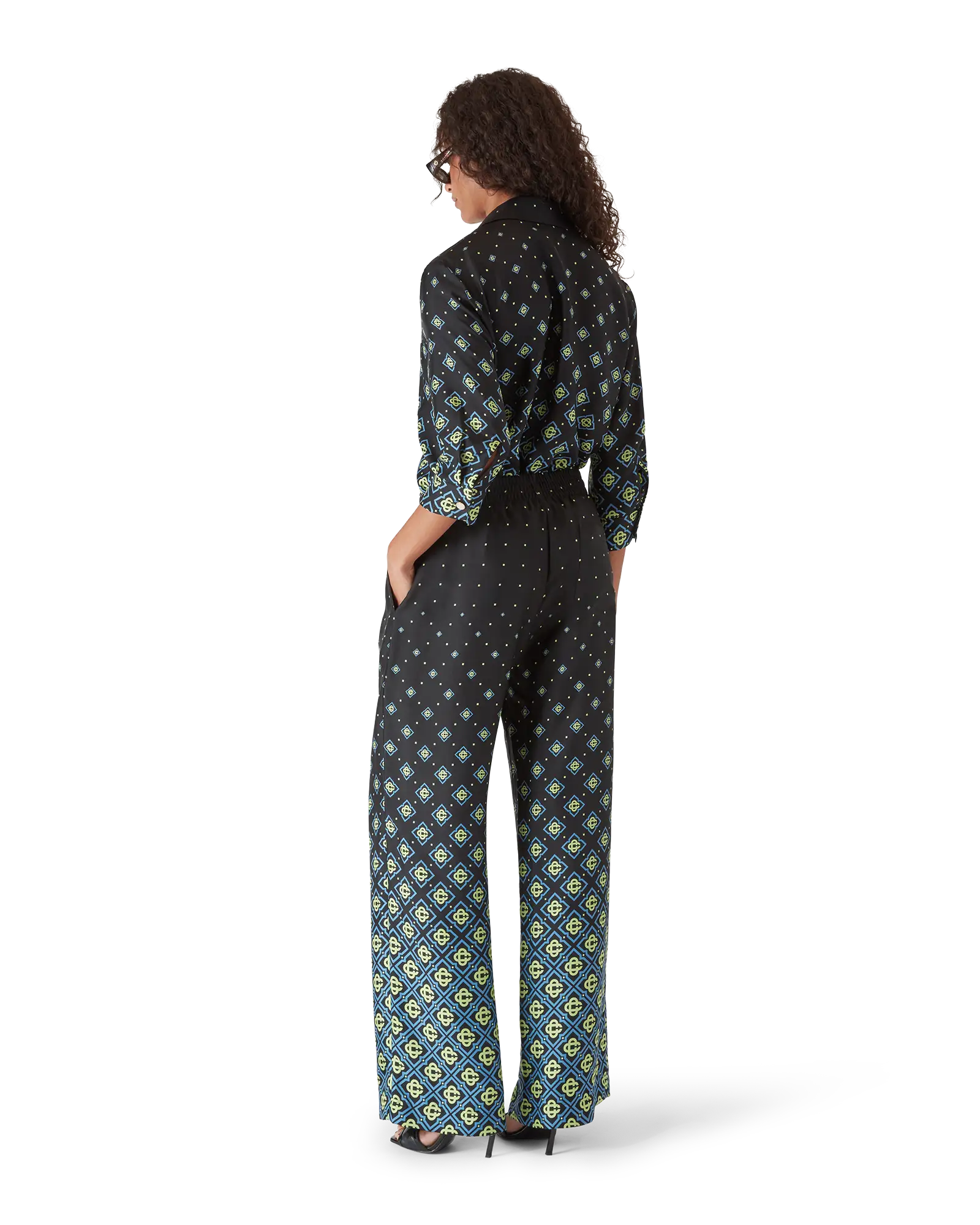 Casablanca Degrade Monogram camicia seta nera maniche lunghe