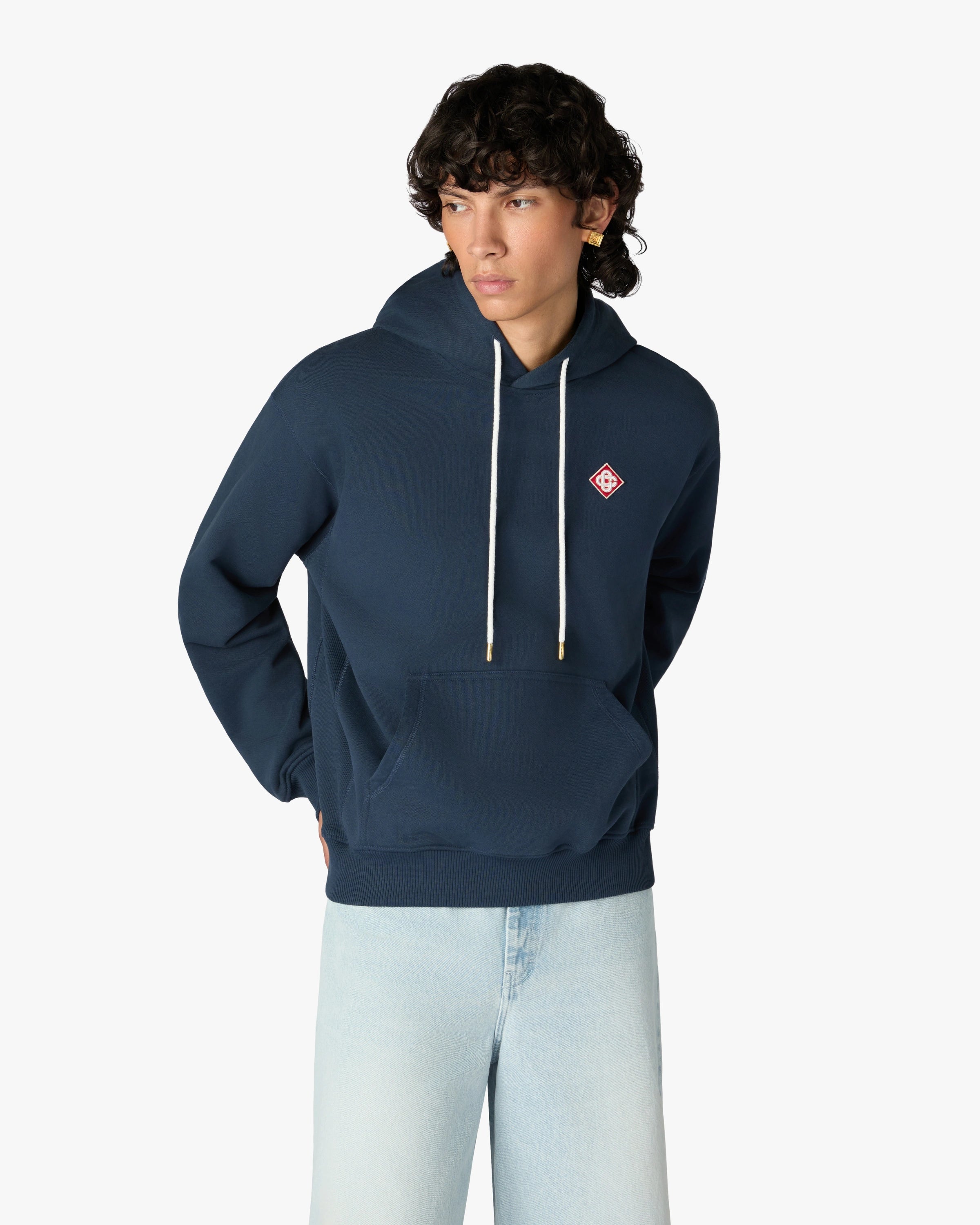 Casablanca Diamond Logo felpa cappuccio cotone blu navy