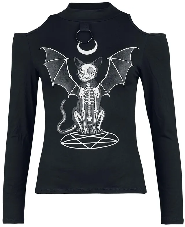 Gothicana by EMP Maglia Nera Spalle Scoperte Maniche Lunghe donna
