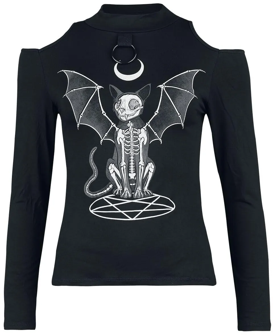 Gothicana by EMP Maglia Nera Spalle Scoperte Maniche Lunghe donna