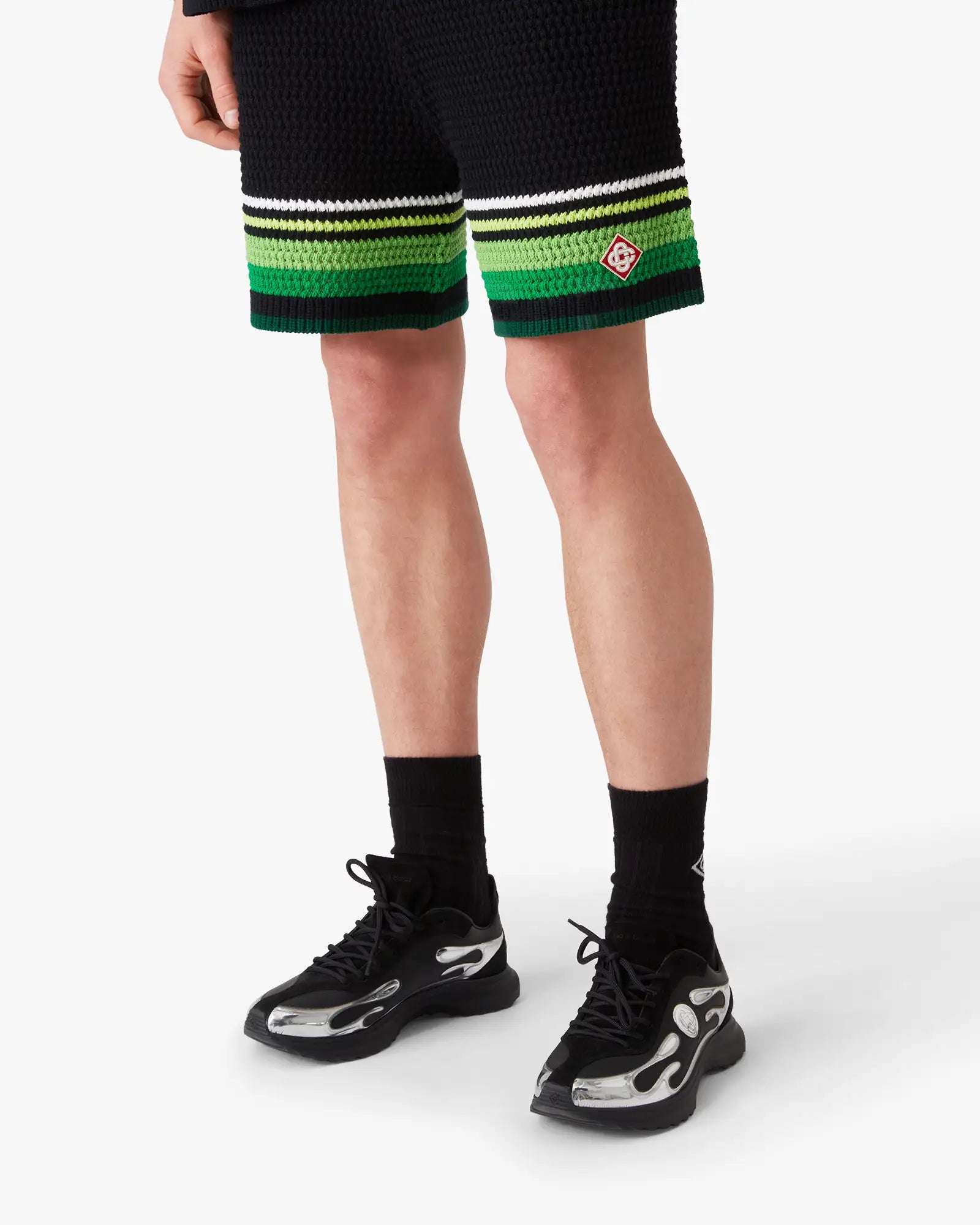 Casablanca Striped Crochet pantaloncini uncinetto nero verde