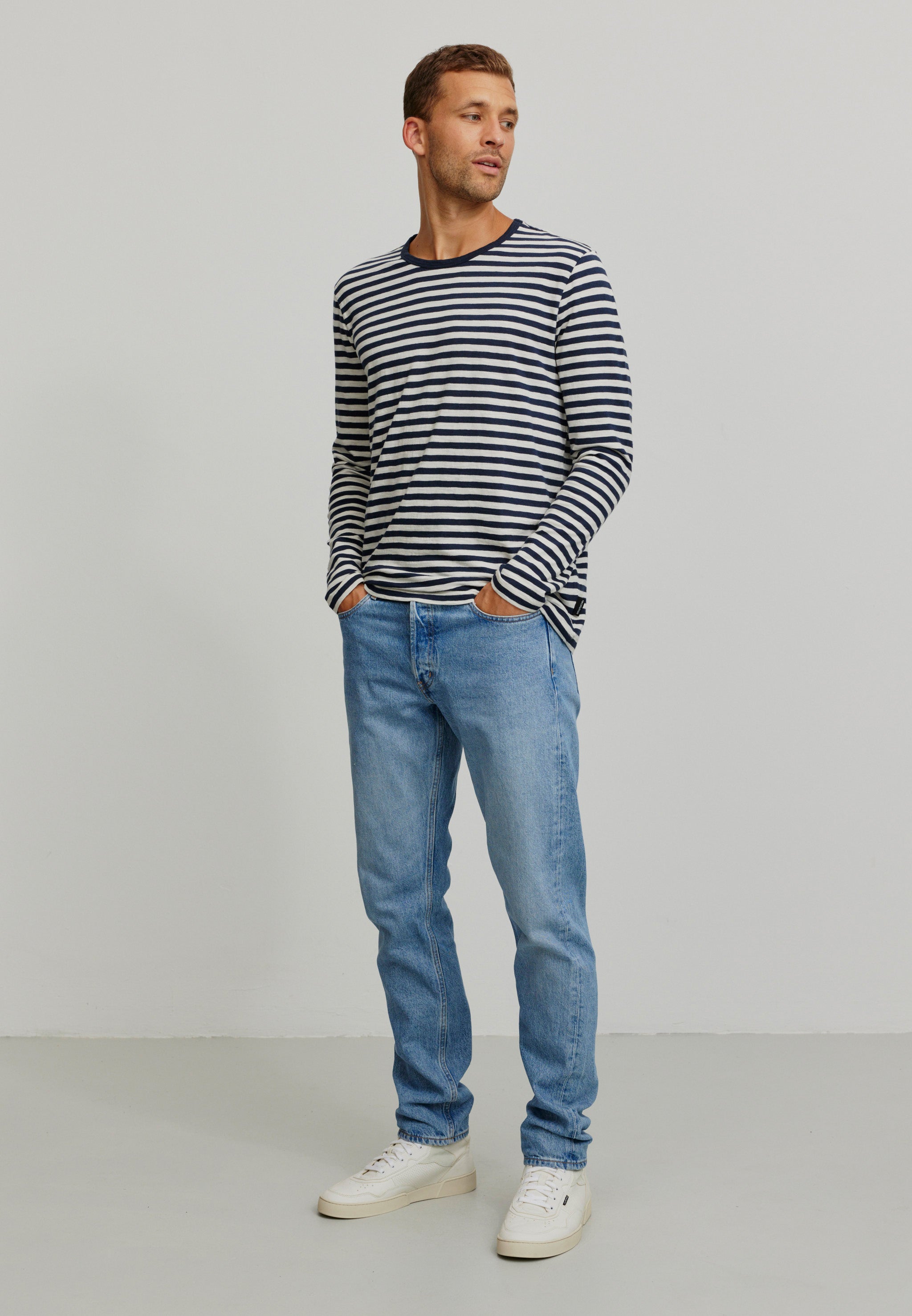 Recolution Maca Stripes maglia manica lunga dark navy cotone bio