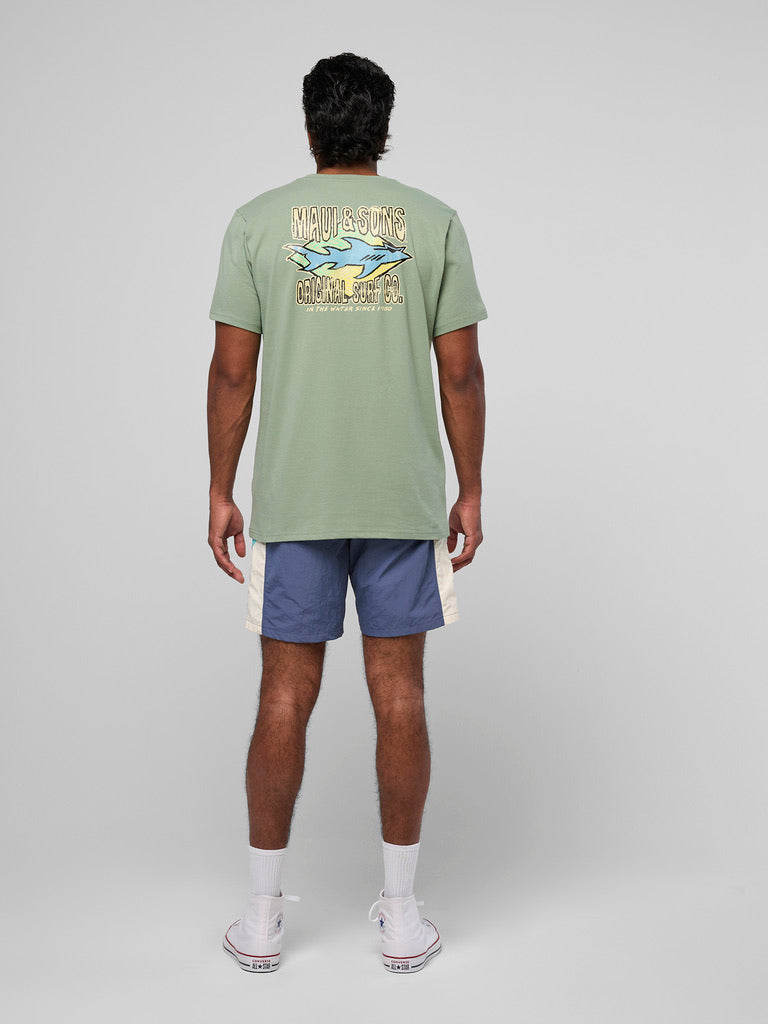 Maui and Sons Shark Surf T-Shirt verde salvia