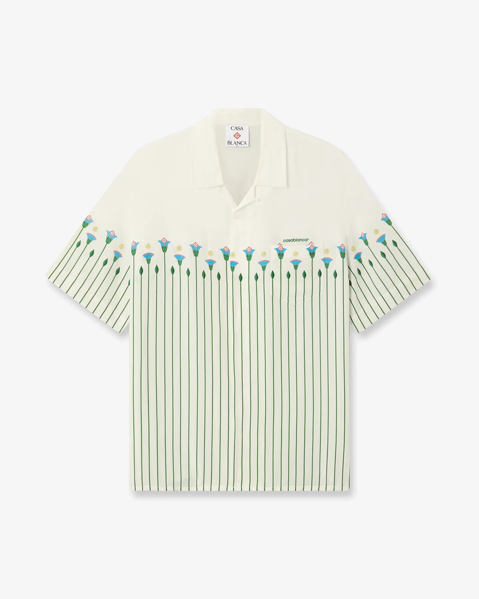Casablanca Floral Stripe camicia uomo verde in lino