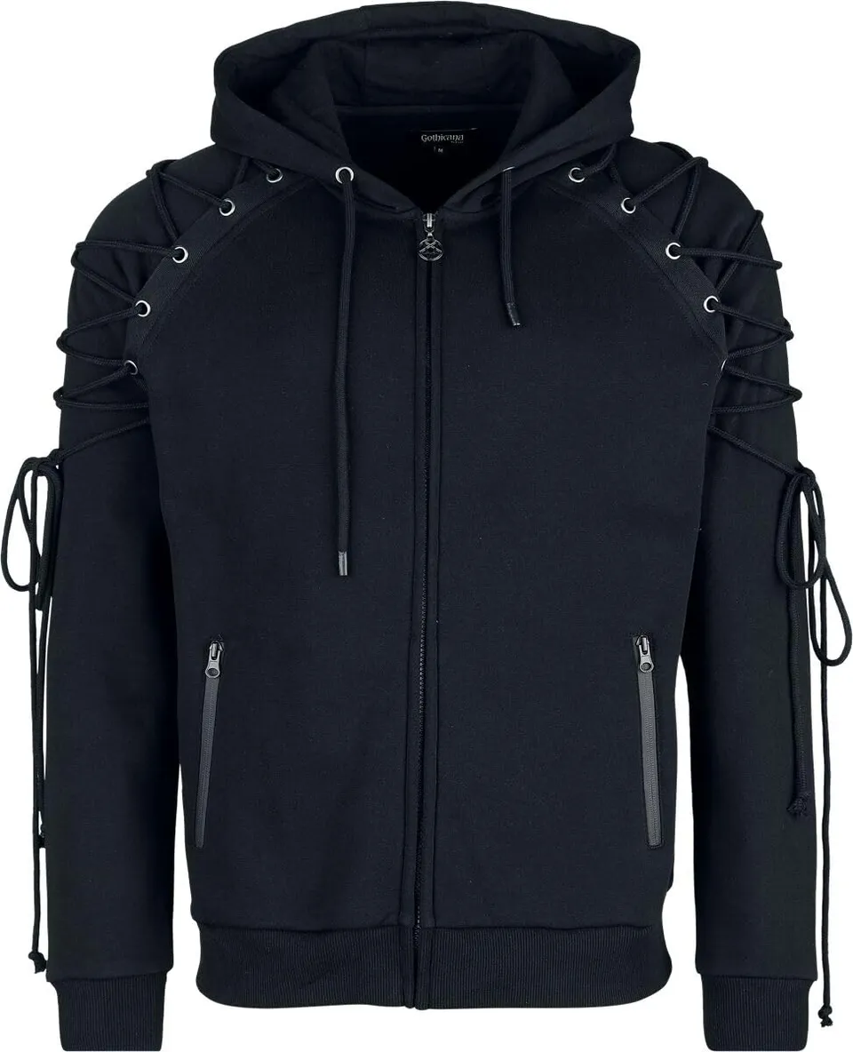 Gothicana by EMP Giacca Nera Cappuccio Occhielli Uomo