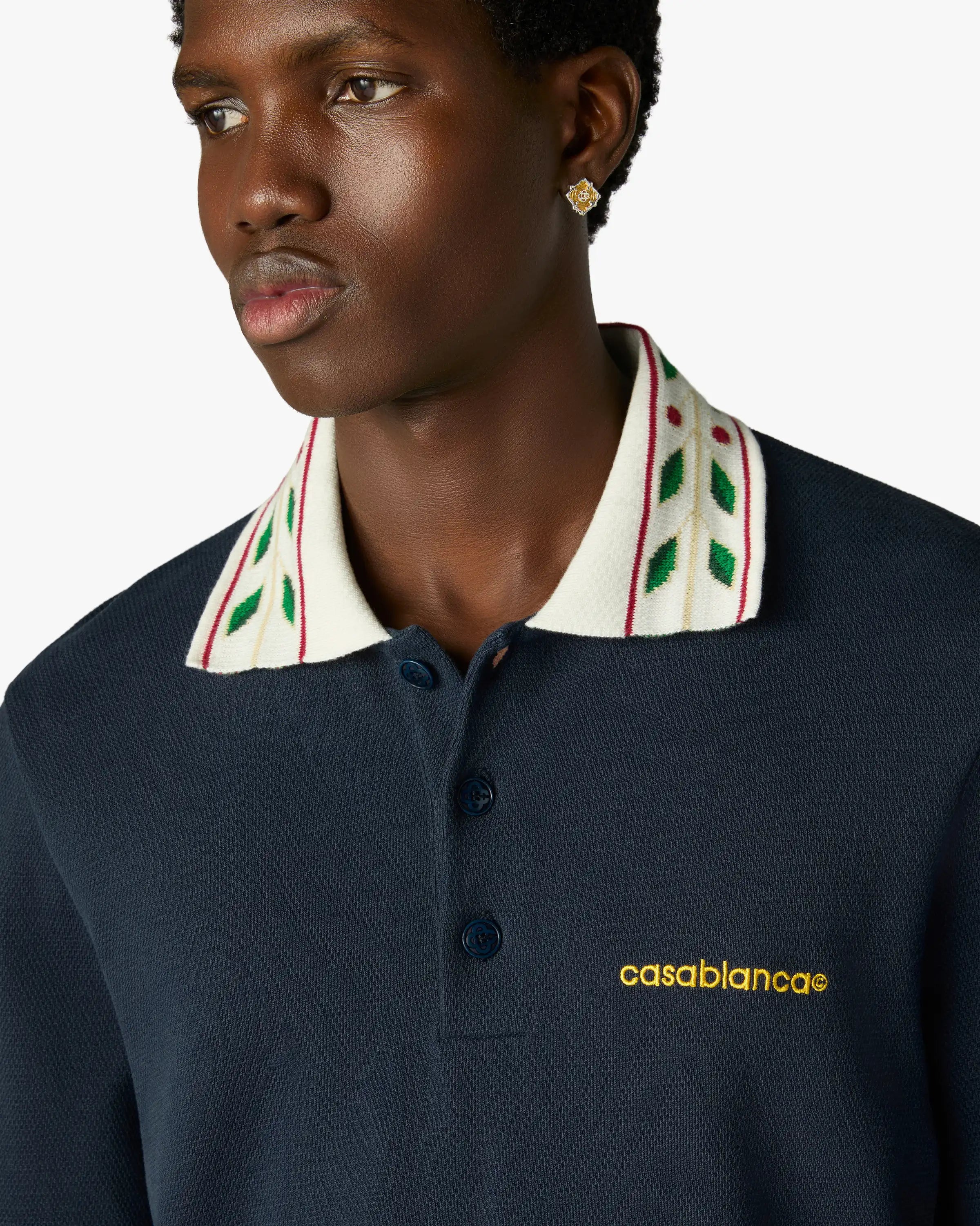 Casablanca Laurel polo piqué navy cotone bio uomo