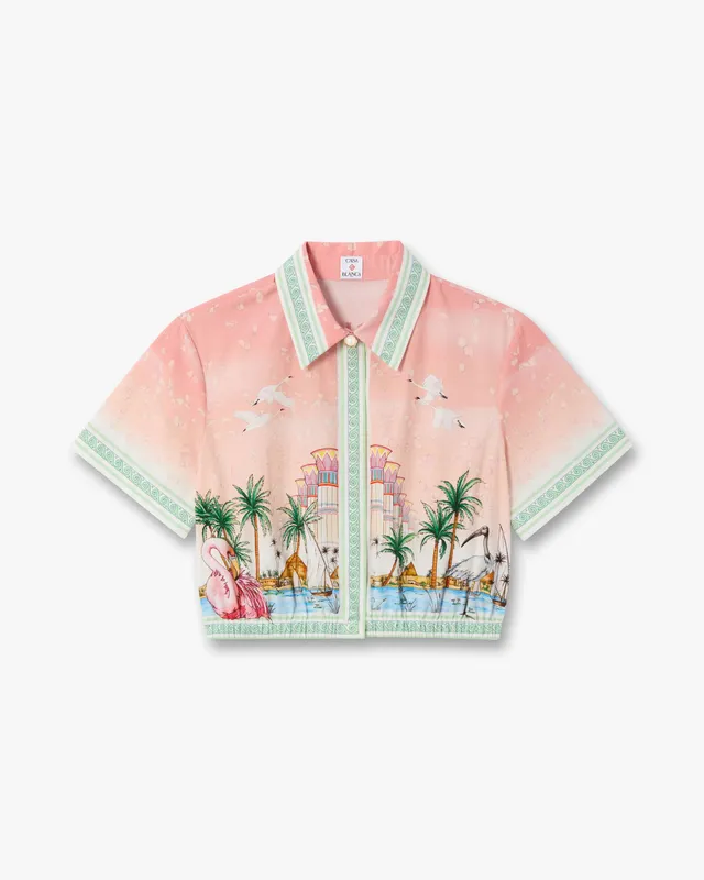 Casablanca Ethereal camicia cropped cotone rosa manica corta