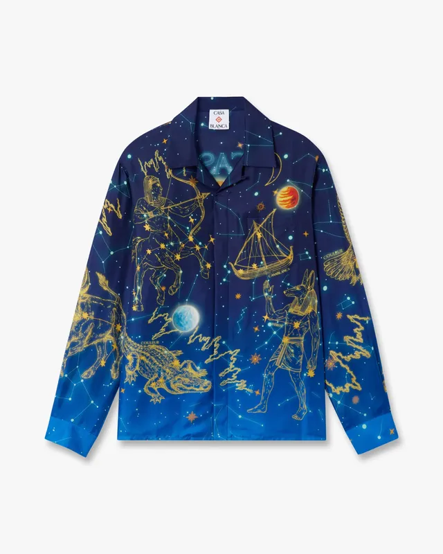 Casablanca Astrology camicia in seta blu maniche lunghe