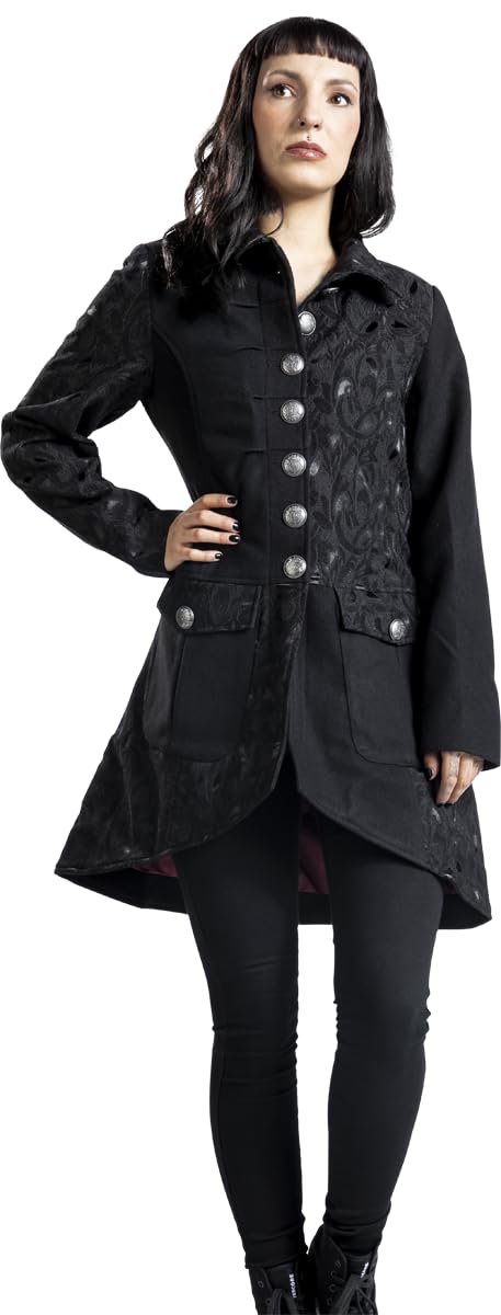 Gothicana by EMP cappotto donna nero fodera rossa broccato