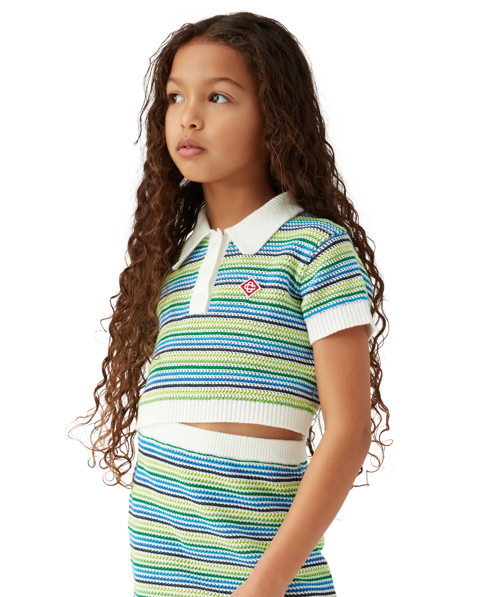 Casablanca Stripe top crochet bimbo verde righe cotone
