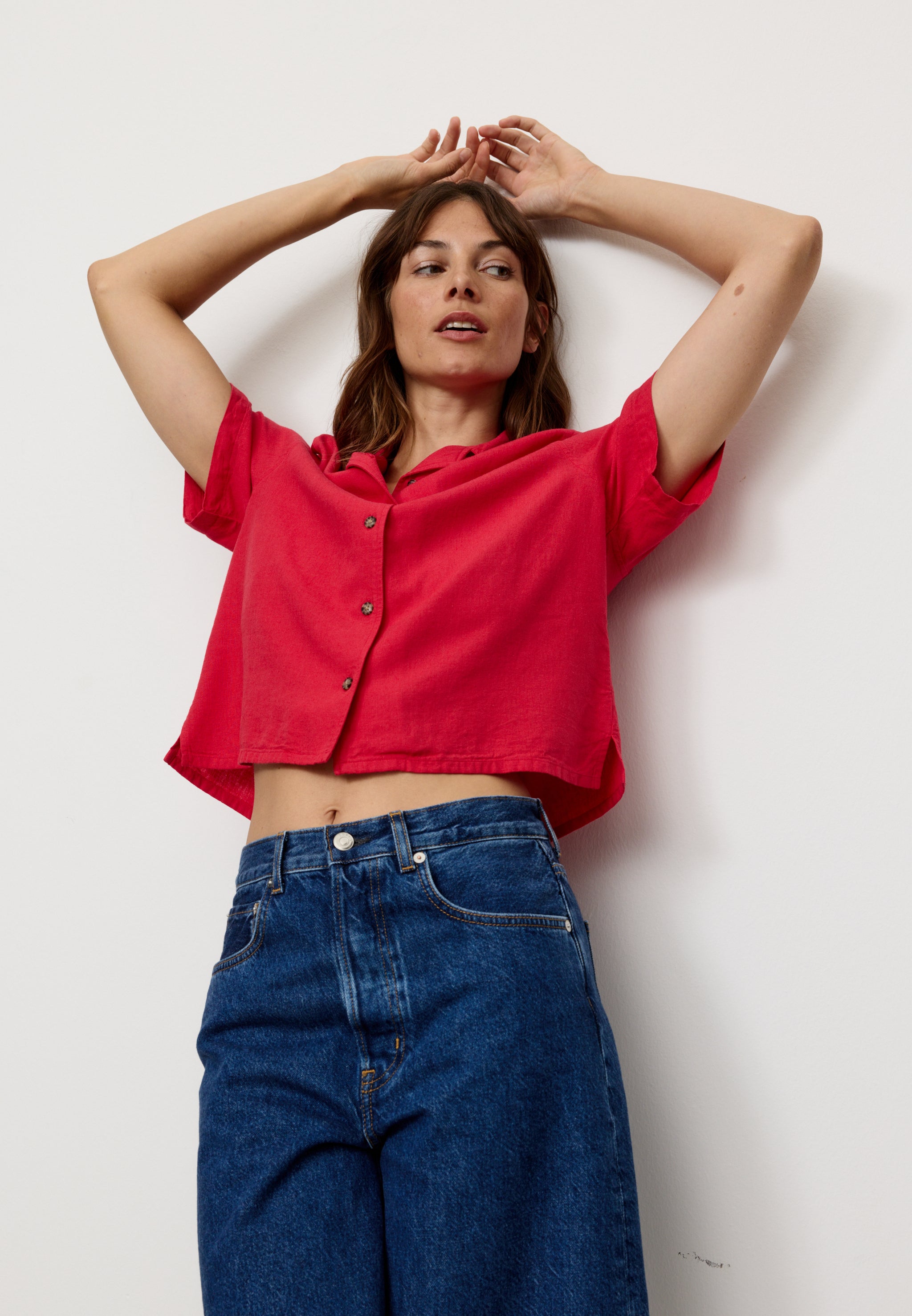 Recolution Camellia blusa in lino rosso lava