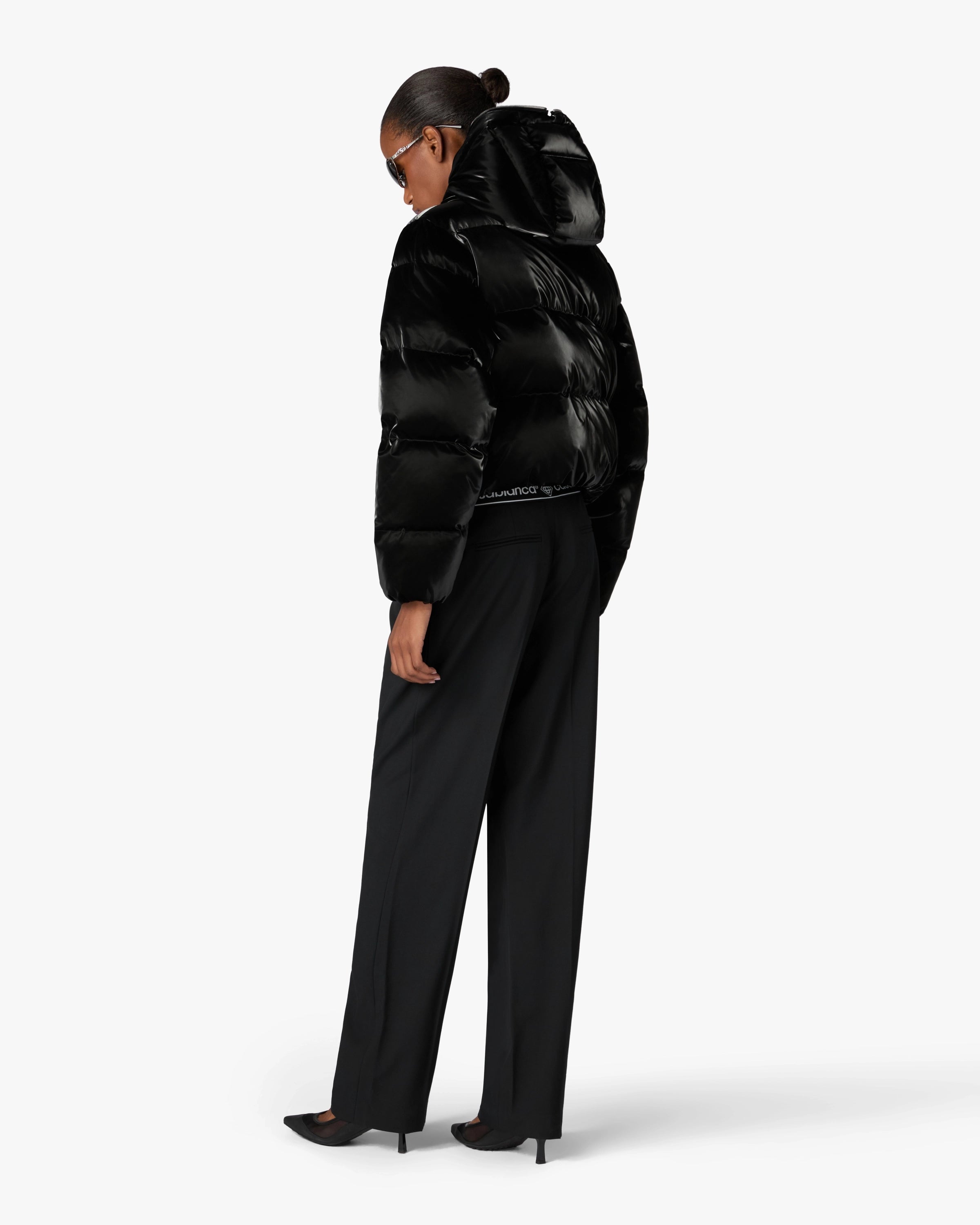 Casablanca Lacquered Cropped Piumino Donna Nero Piuma