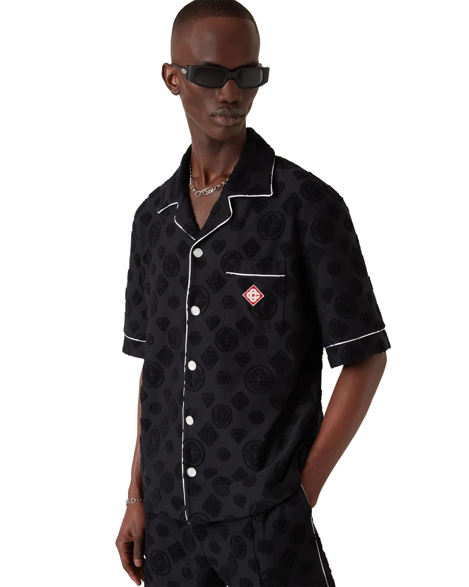 Casablanca Monogram camicia uomo nera spugna