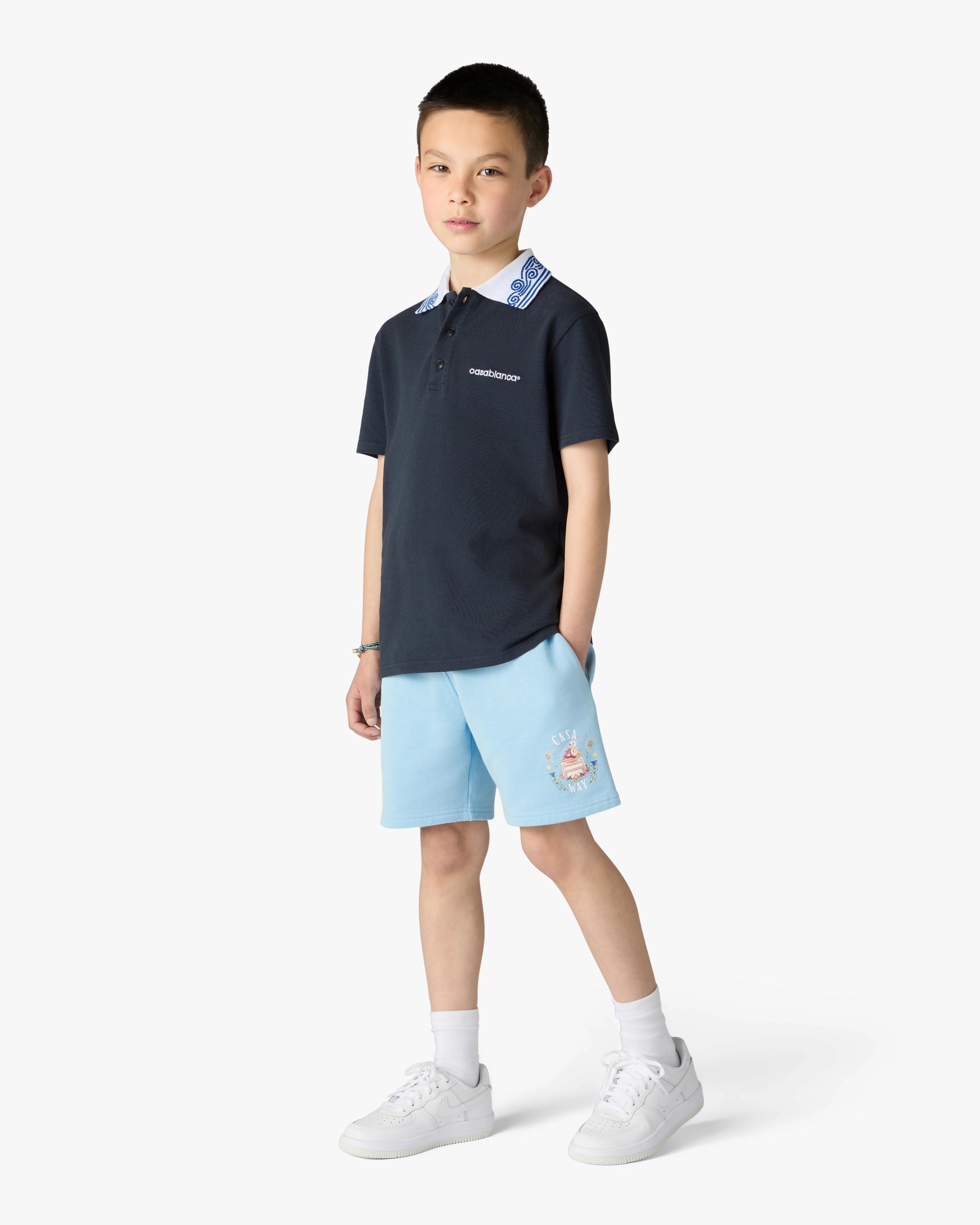 Casablanca Navy Wave polo bambino blu cotone