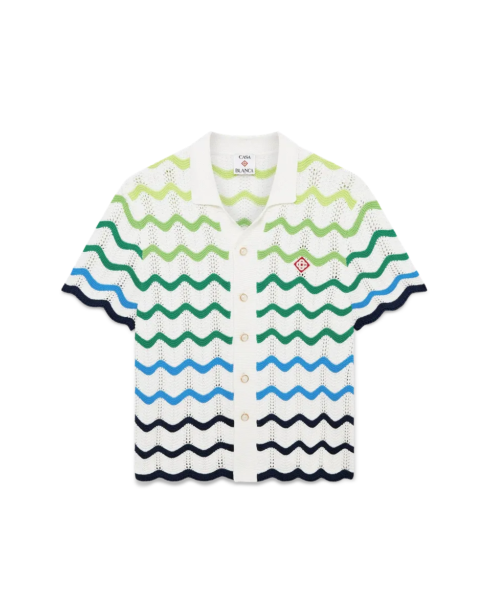 Casablanca Wave camicia crochet verde bianco