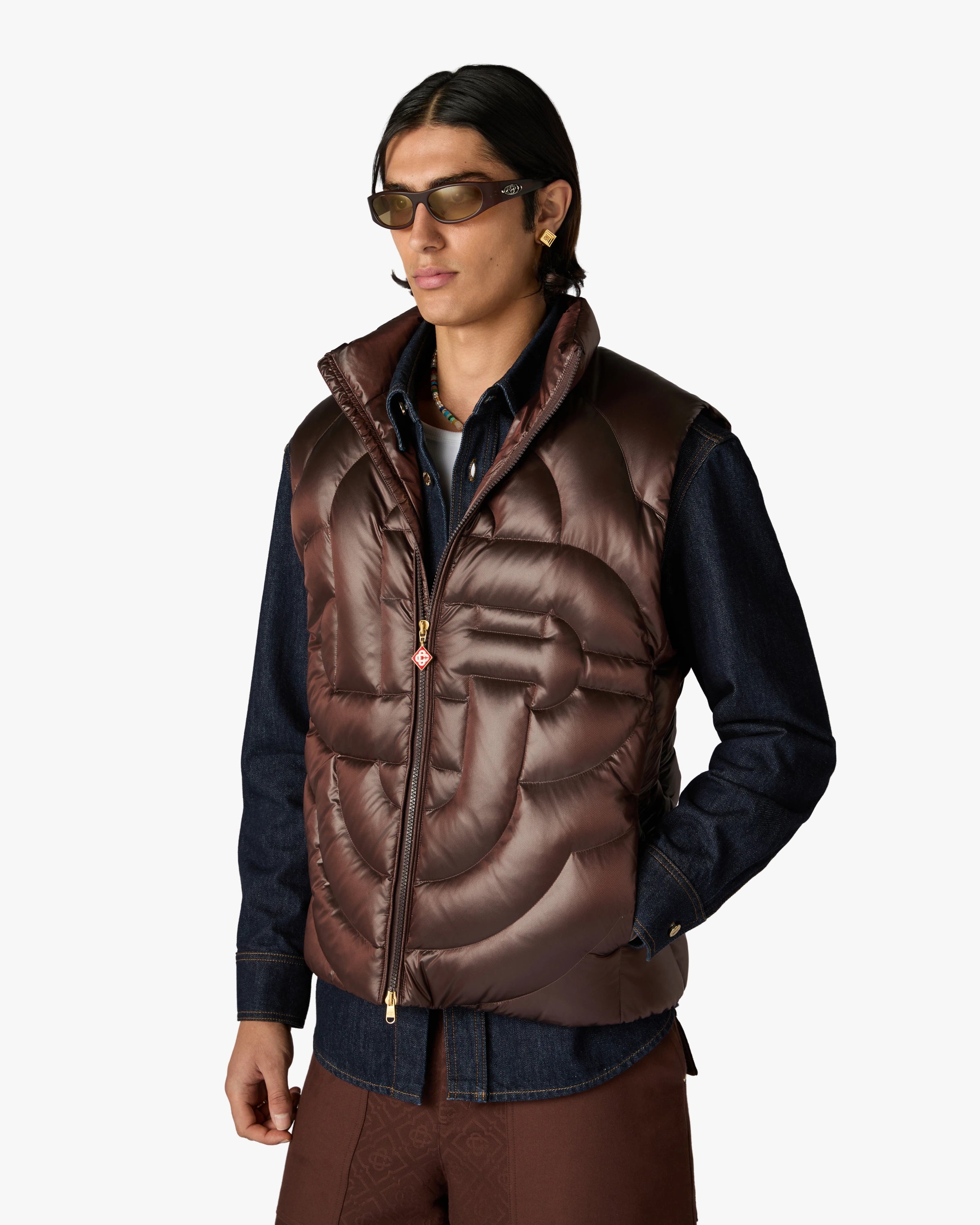 Casablanca Diamond Monogram gilet imbottito piumino marrone
