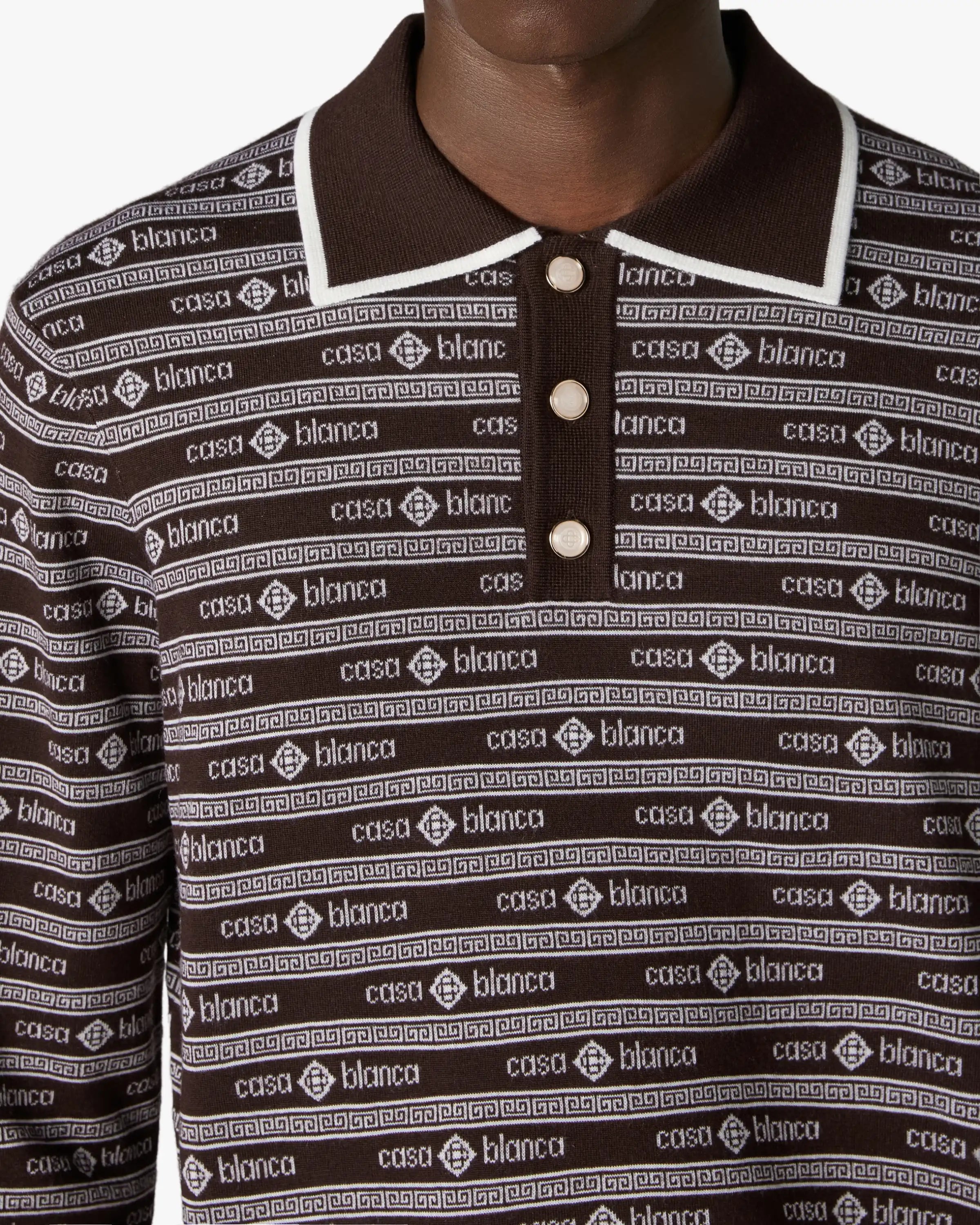Casablanca Knit Logo polo lana marrone manica lunga