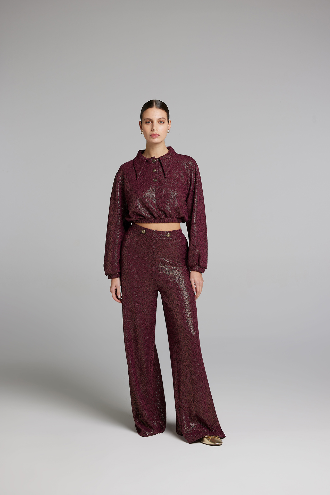 Sarah Chole 27789 pantaloni maglia traforata foil