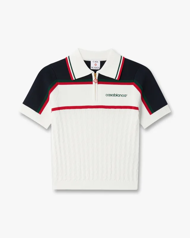 Casablanca Tennis polo in maglia crema navy viscosa