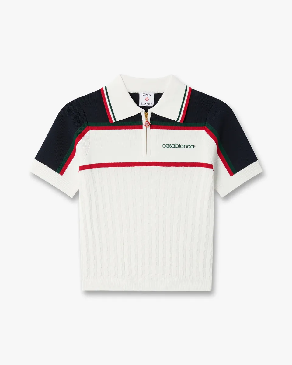 Casablanca Tennis polo in maglia crema navy viscosa