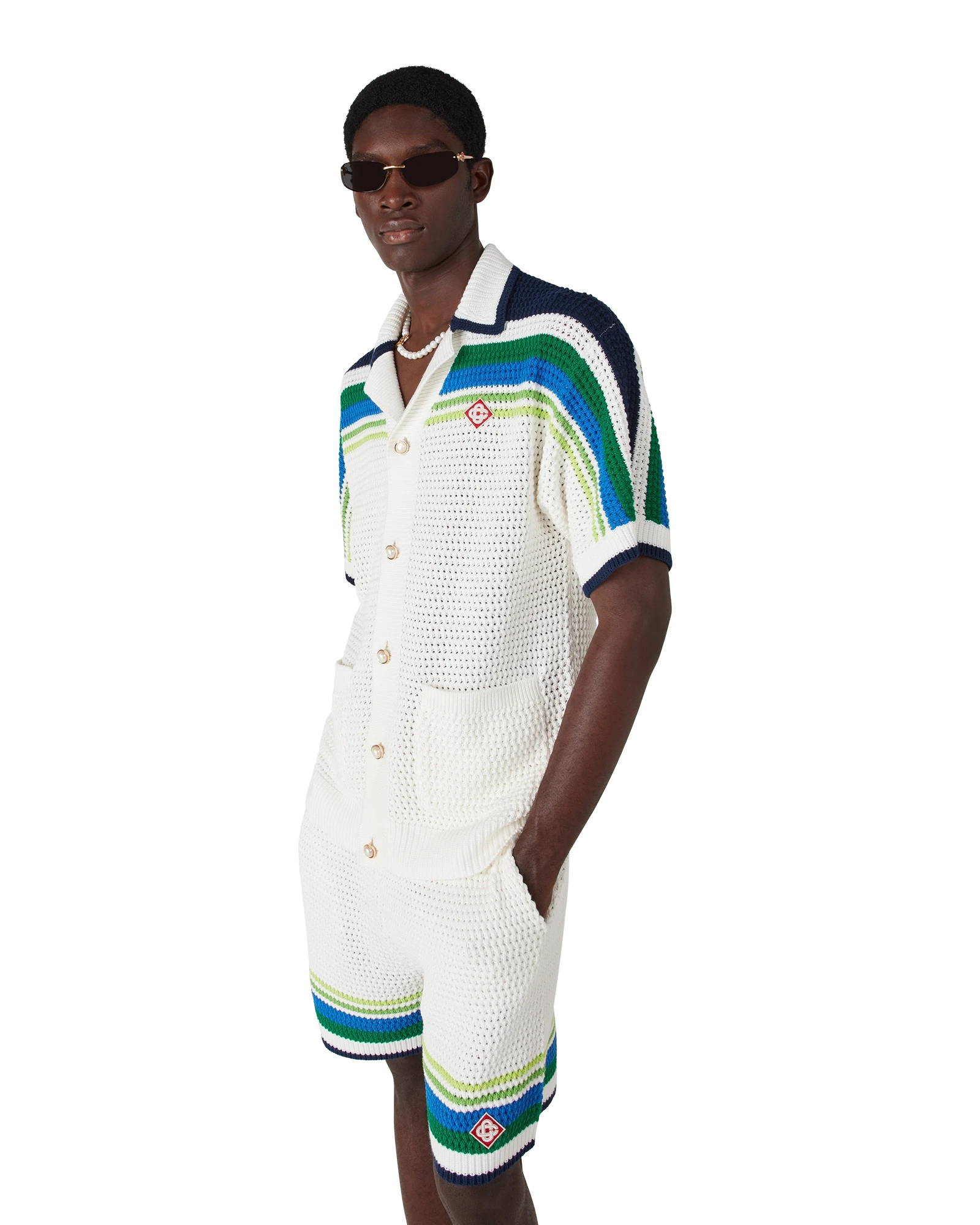 Casablanca Stripe Short Sleeve camicia knit bianco cotone