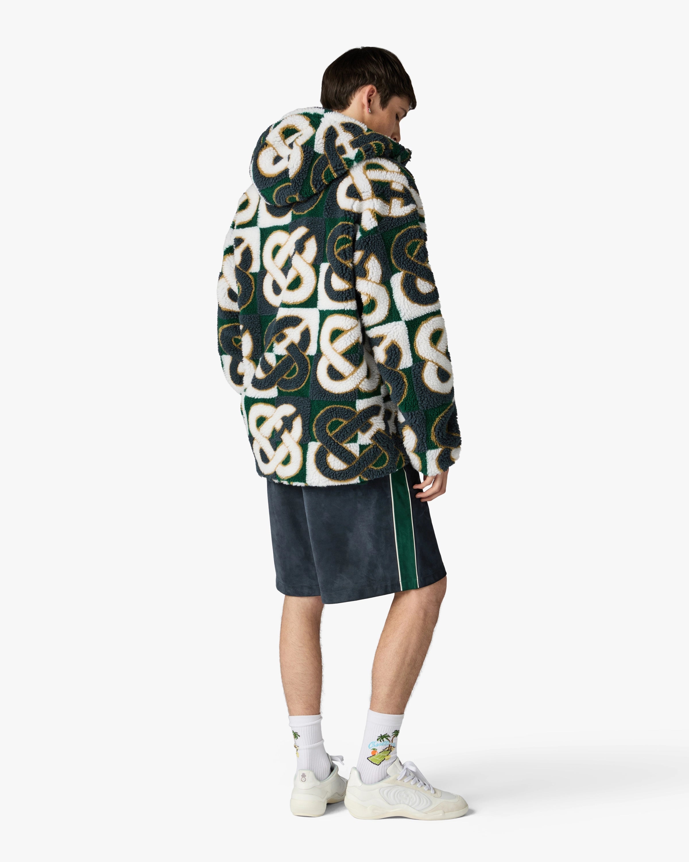 Casablanca Check Monogram giacca fleece uomo verde navy