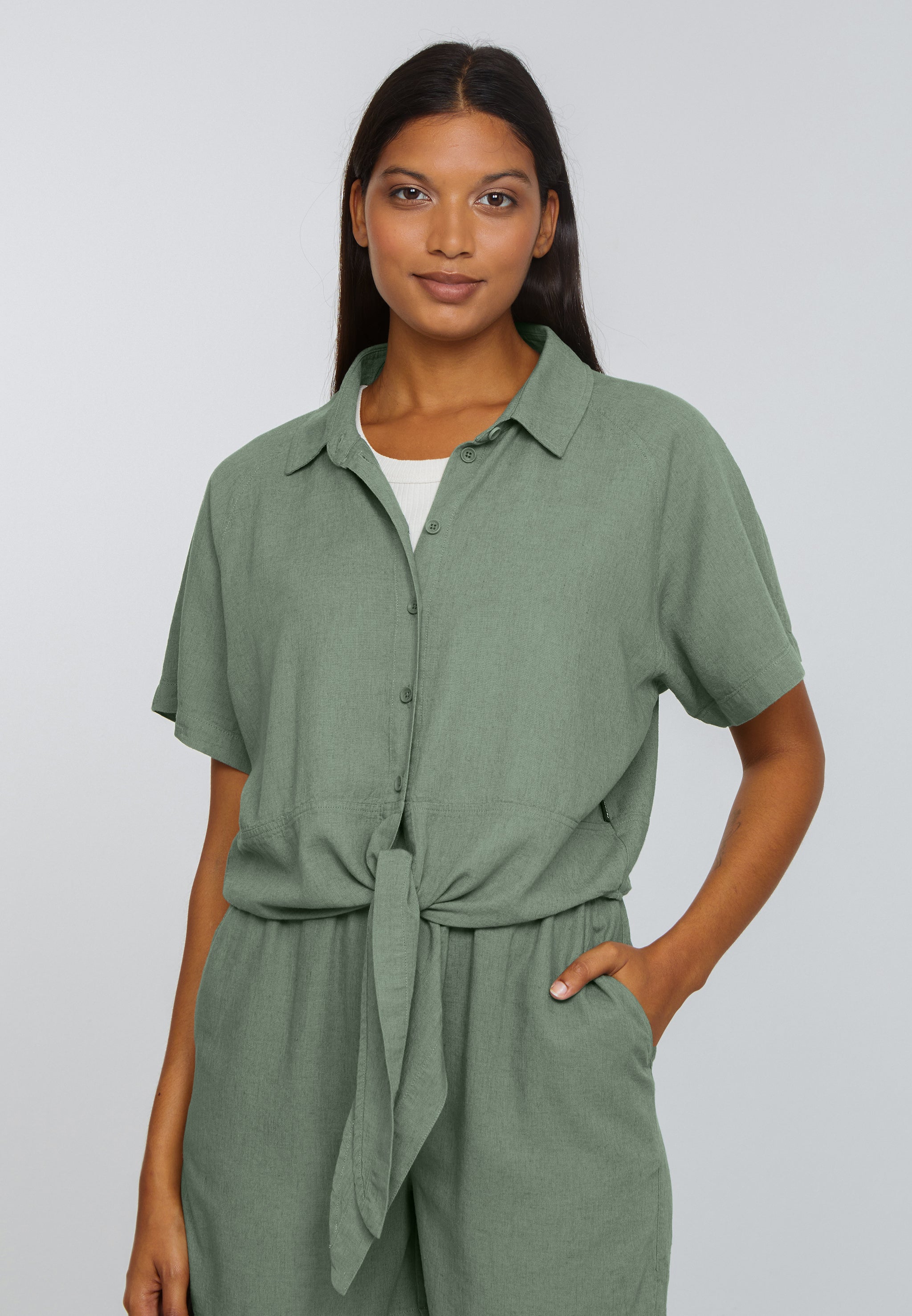 Recolution Ocra blusa in lino color kaki