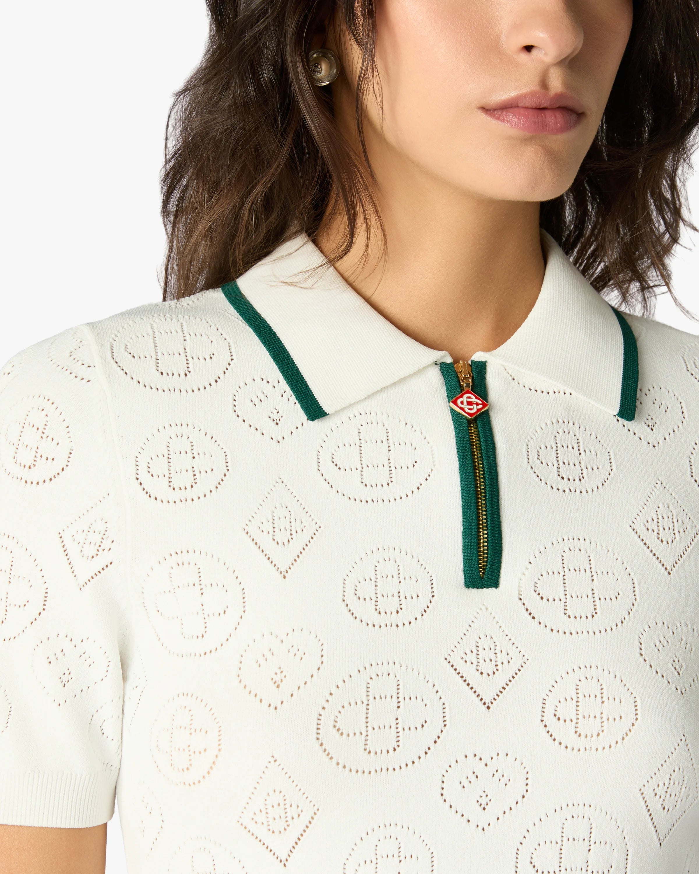 Casablanca Pointelle Monogram polo cropped bianca viscosa