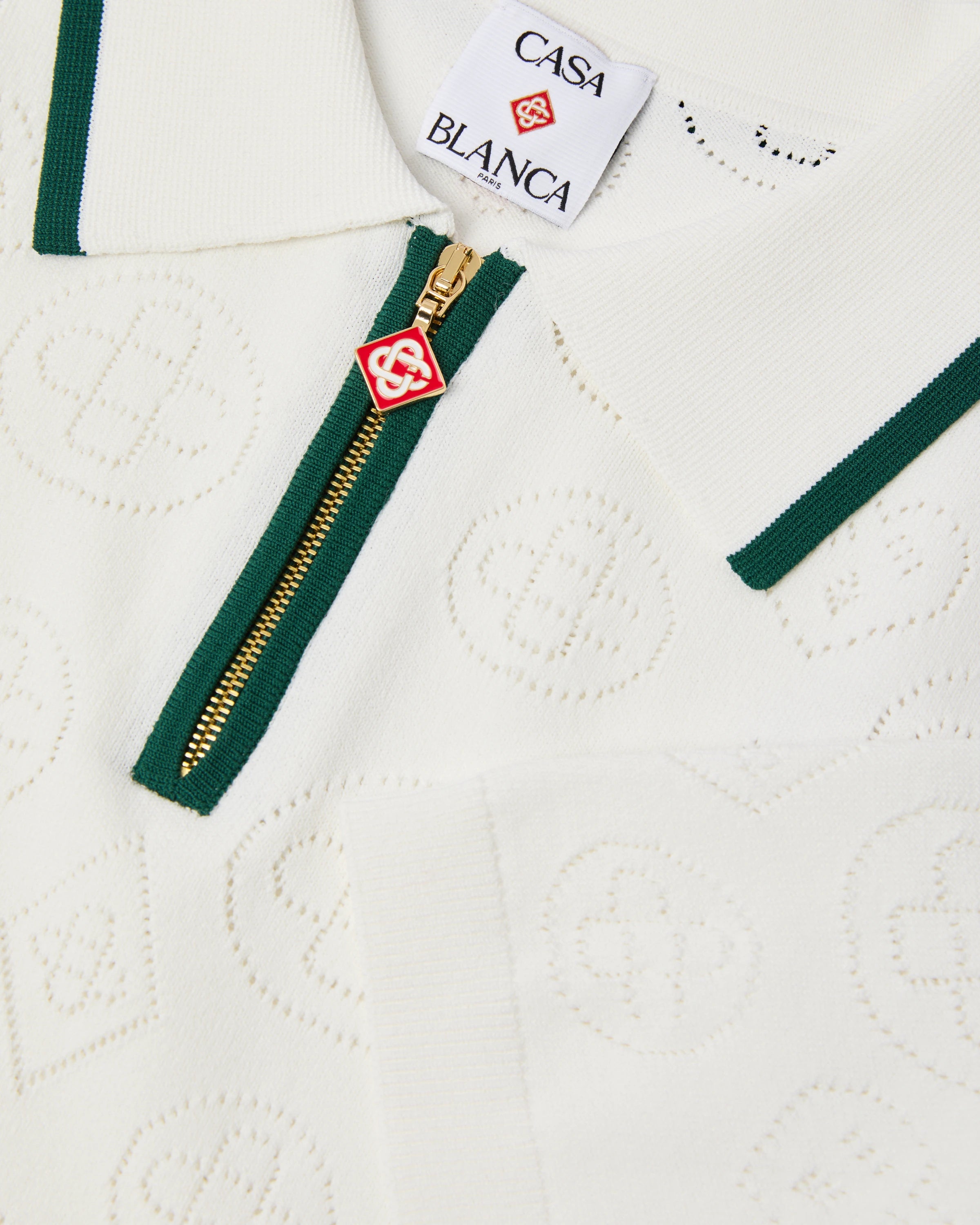 Casablanca Pointelle Monogram polo cropped bianca viscosa