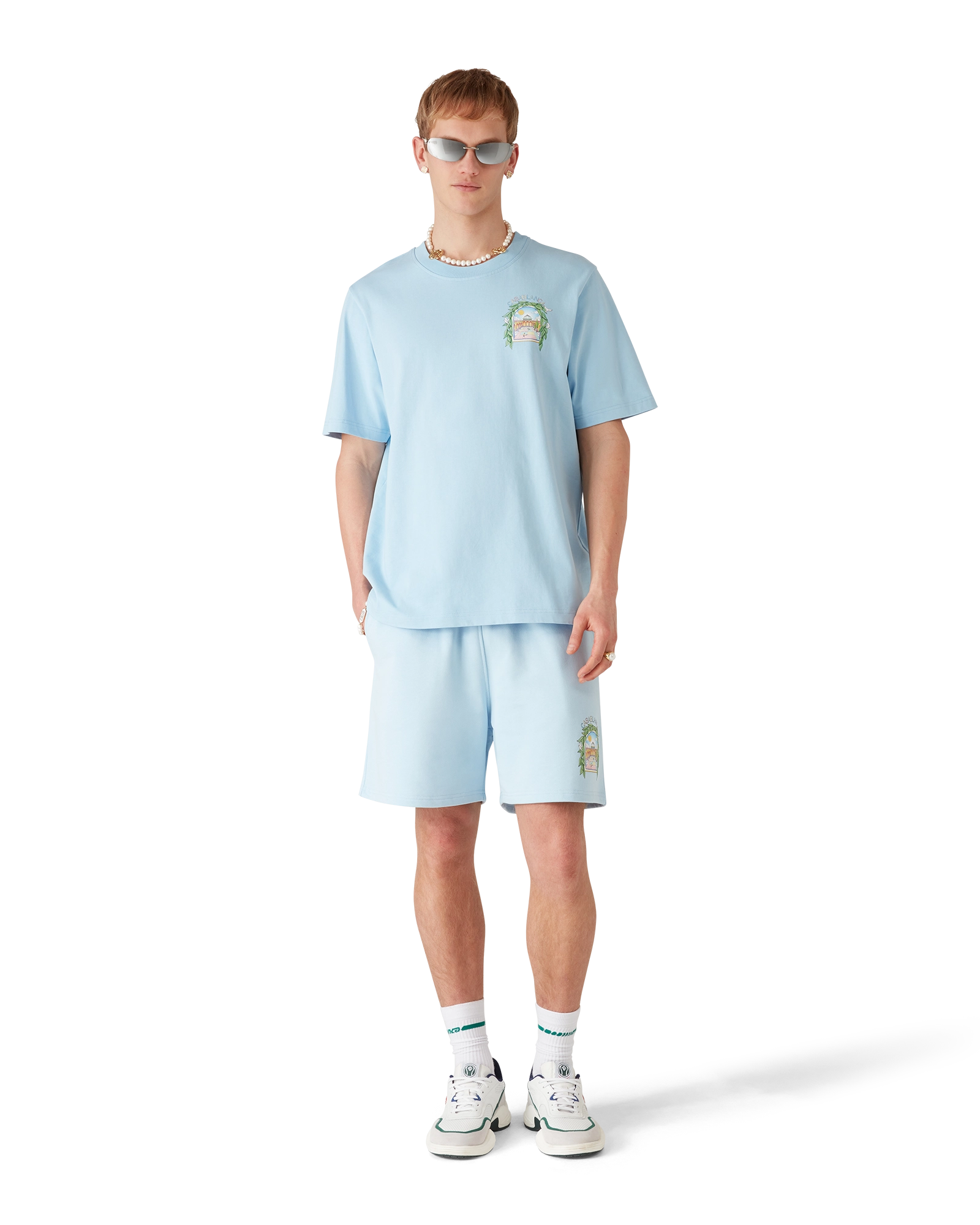 Casablanca L'Arche De Tennis t-shirt azzurro cotone organico