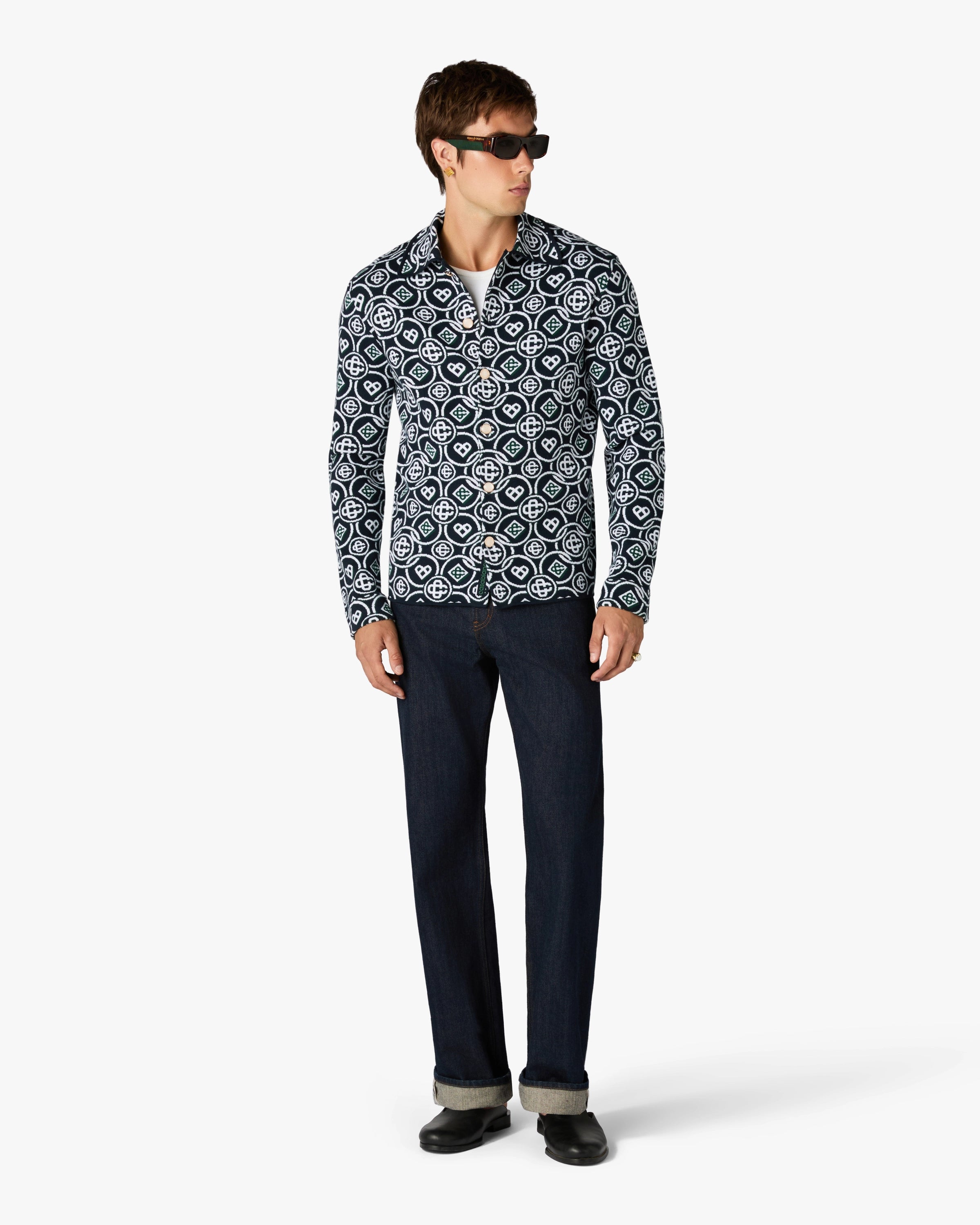Casablanca Icon Monogram camicia manica lunga verde