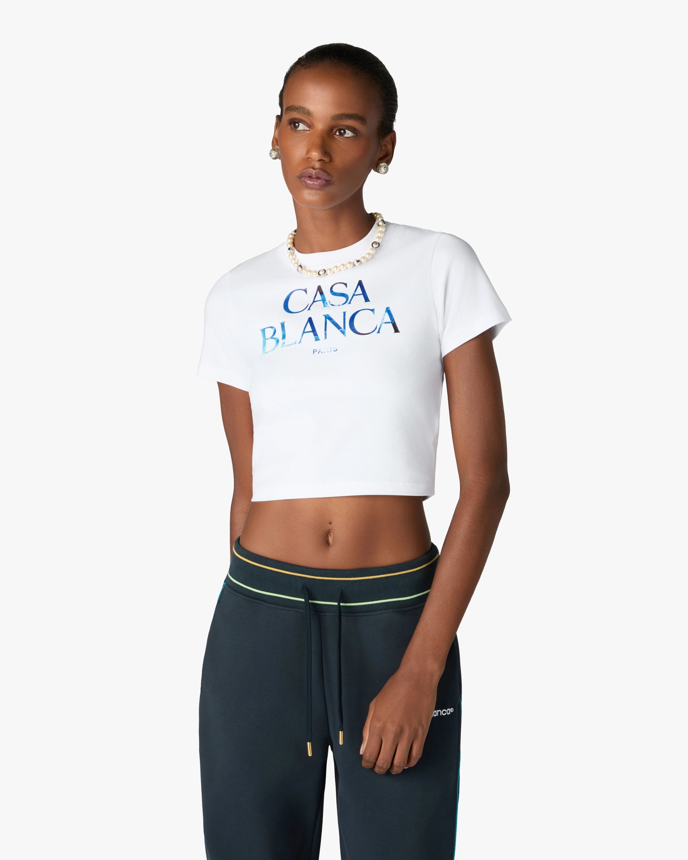 Casablanca Meduse T-Shirt donna bianca cropped cotone