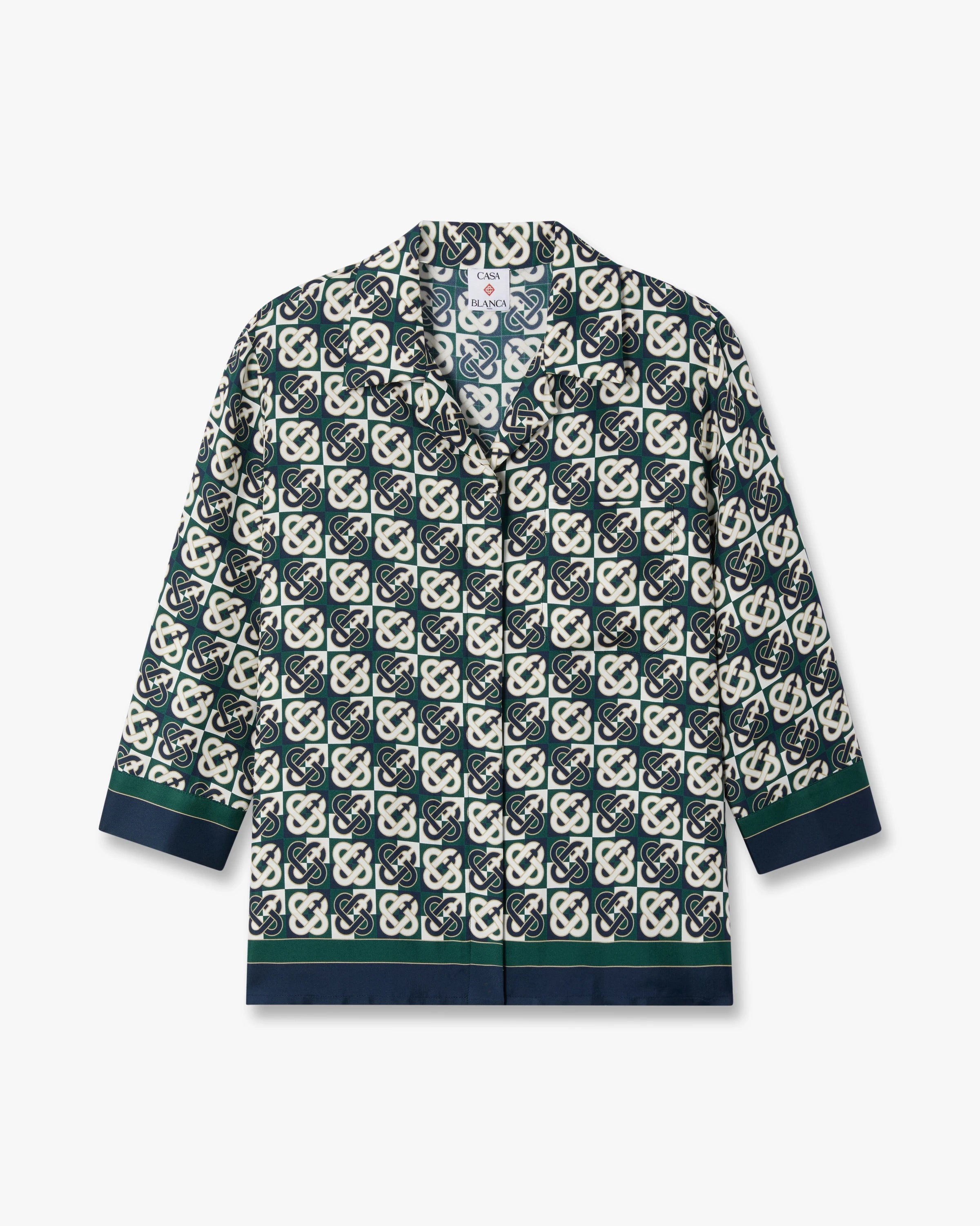 Casablanca Check Monogram camicia seta verde navy donna