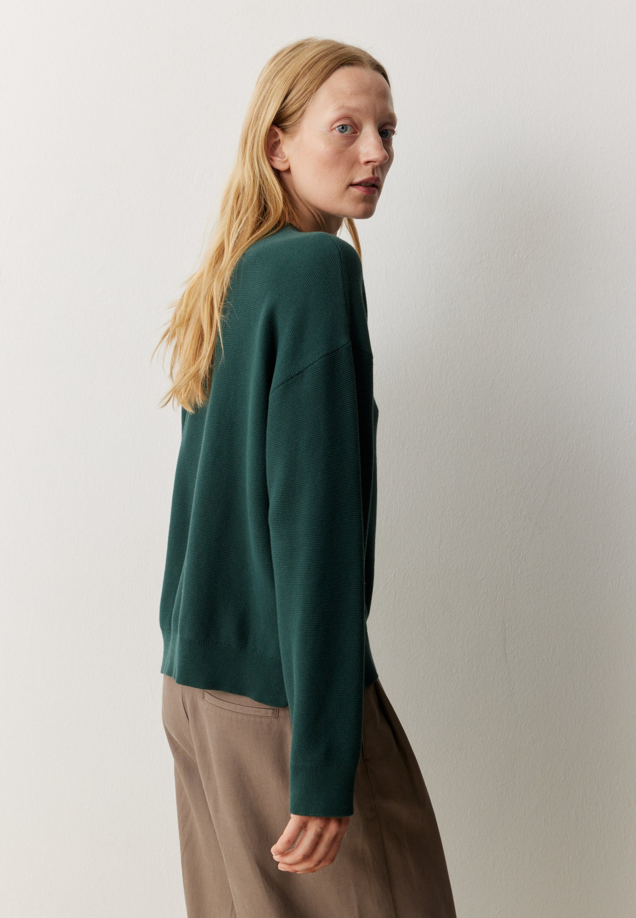 Recolution Gingko pullover verde scuro cotone bio