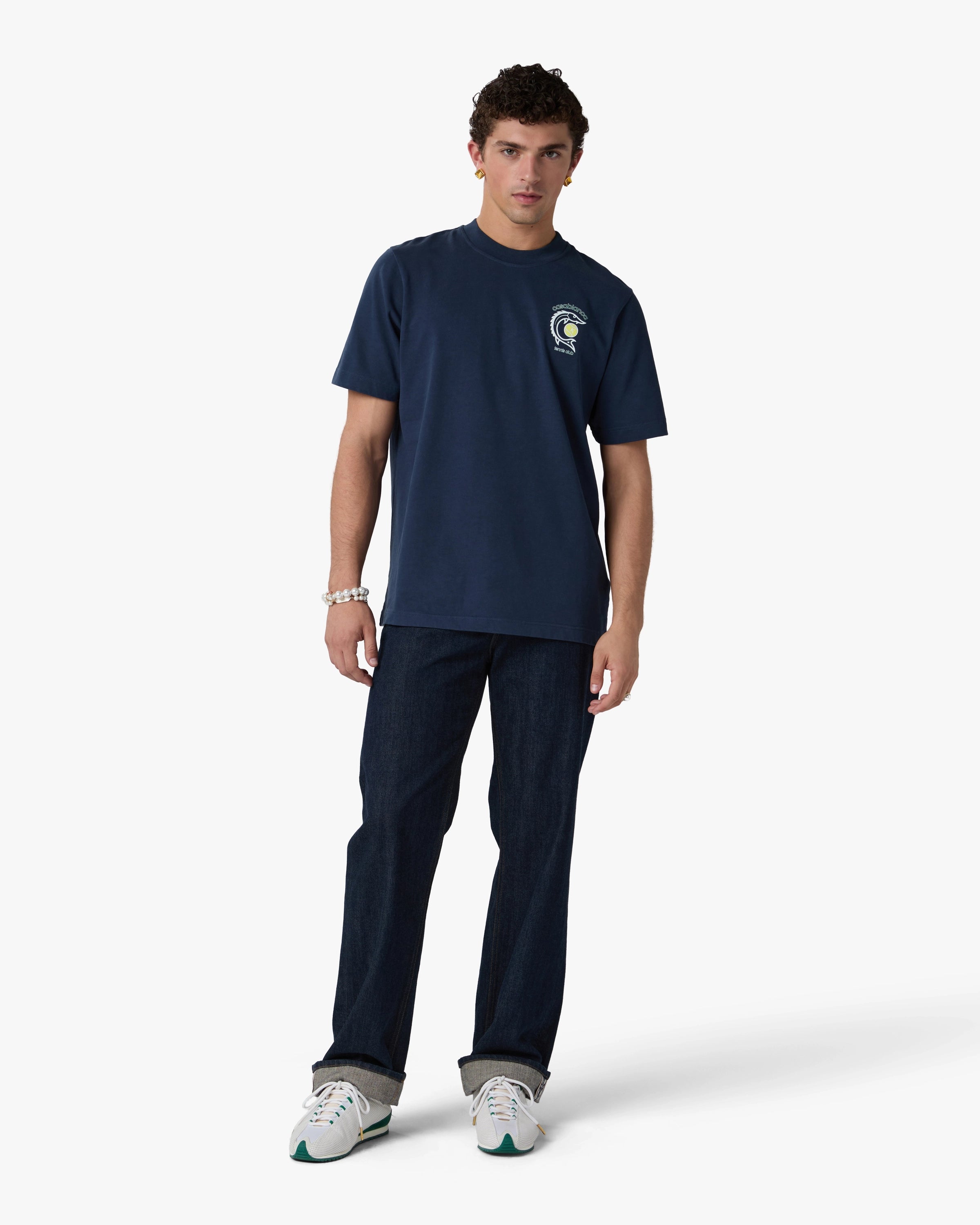 Casablanca Casa Kaspia T-Shirt Cotone Blu Navy