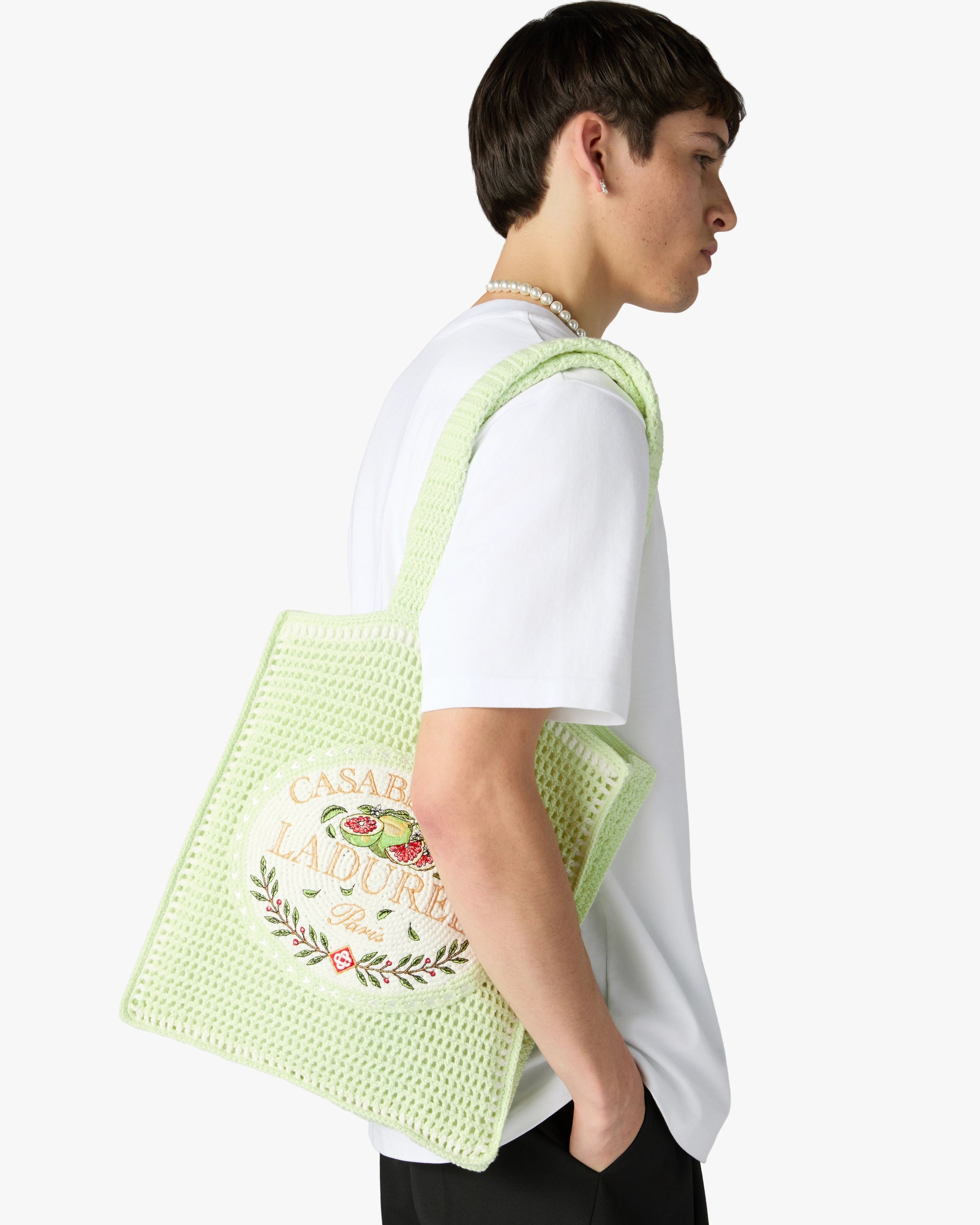 Casablanca Ladurée borsa crochet verde ricamata cotone