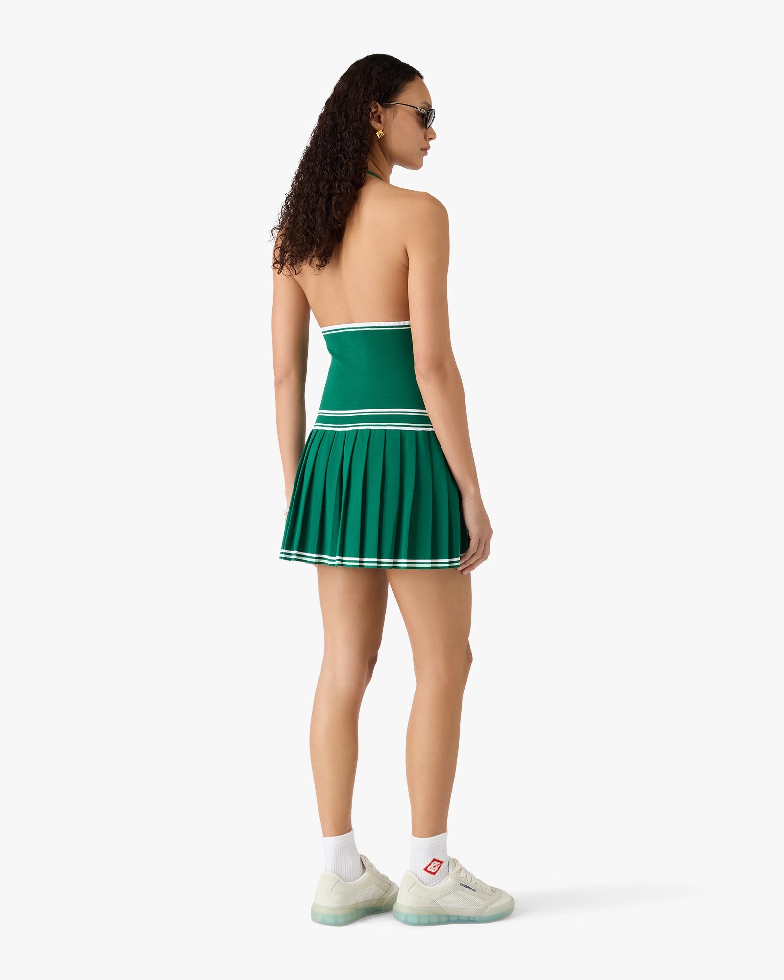 Casablanca Halter mini abito verde plissettato