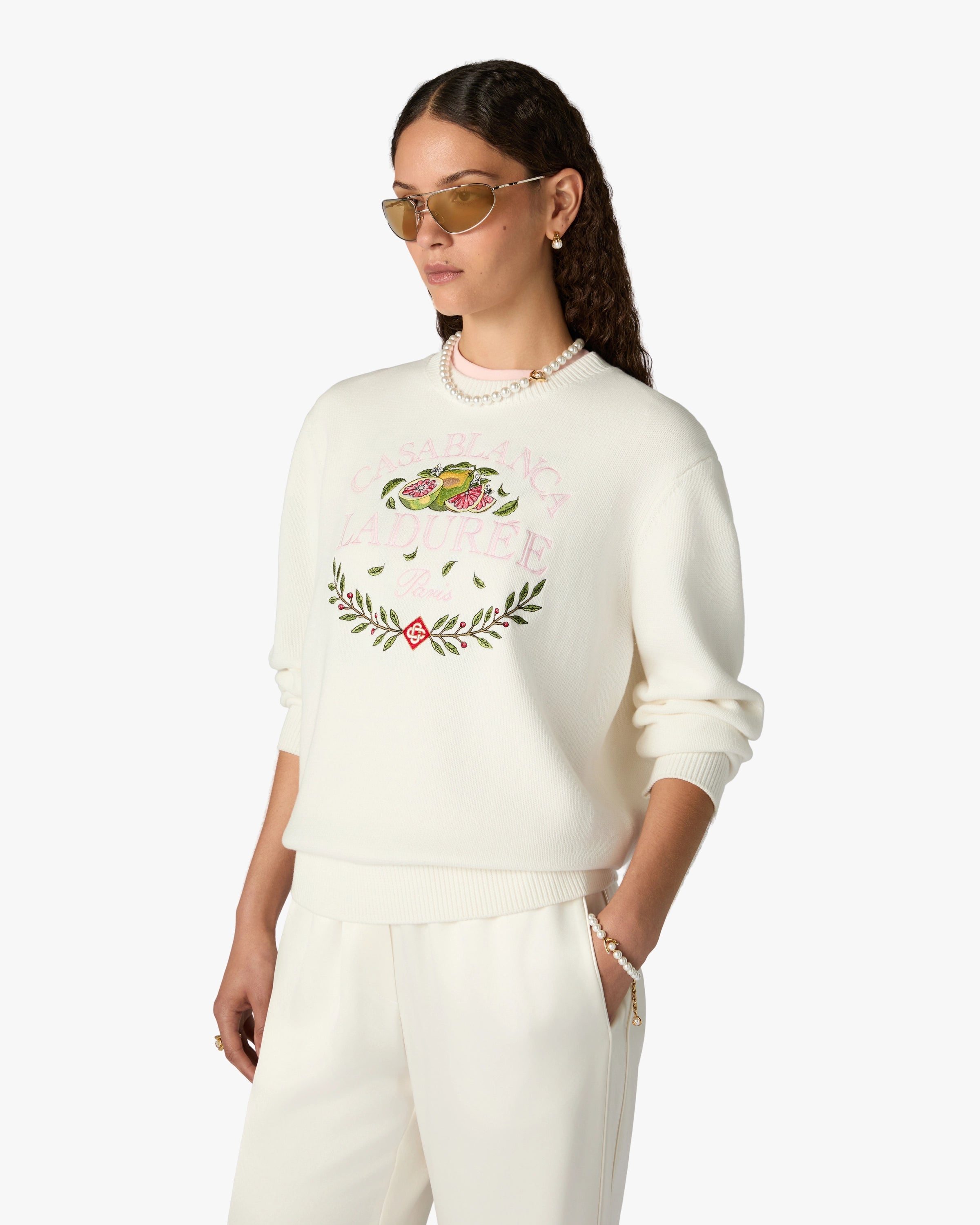 Casablanca Laduree maglione unisex crema cotone ricamato