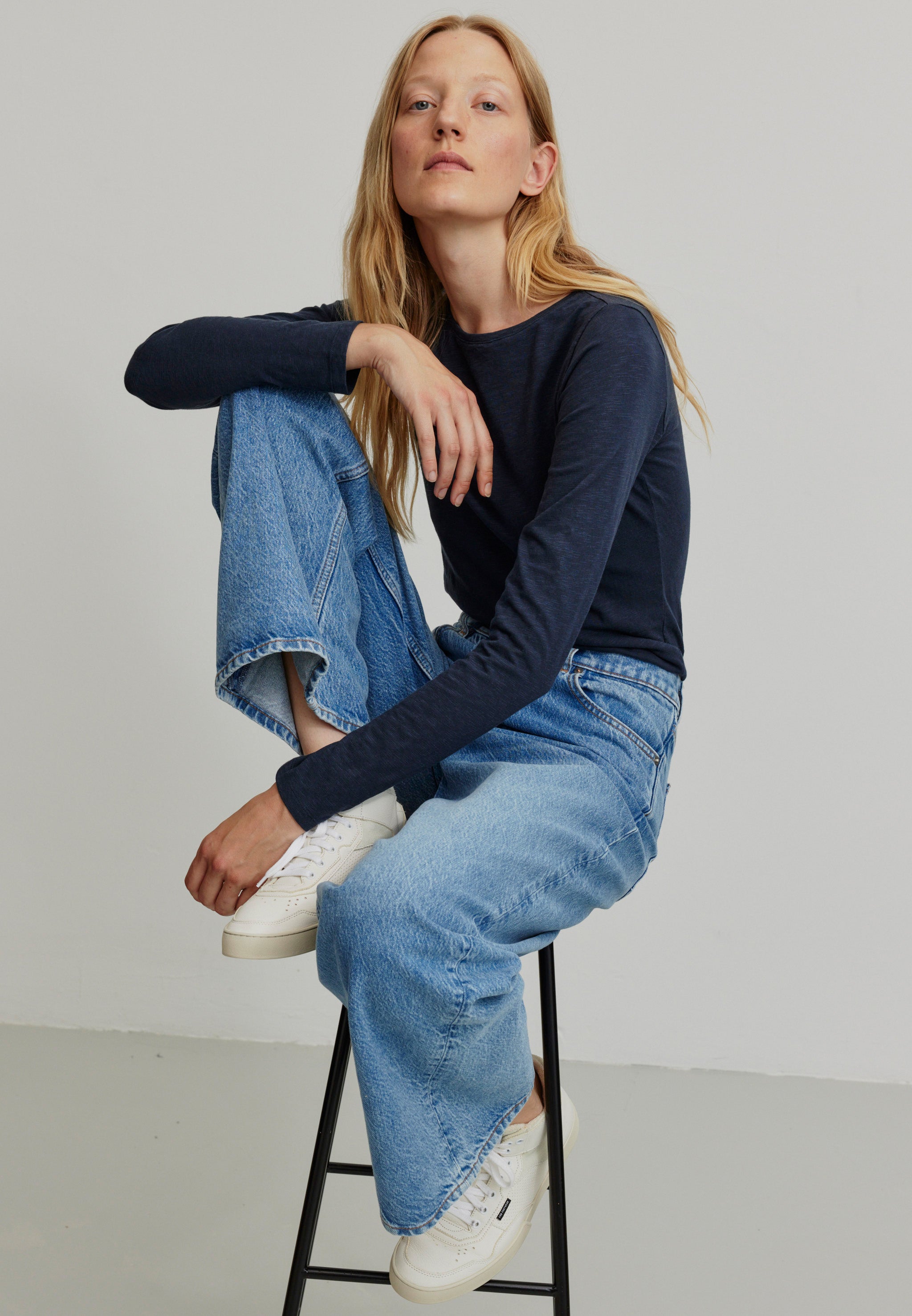 Recolution Iris maglia manica lunga blu navy cotone bio