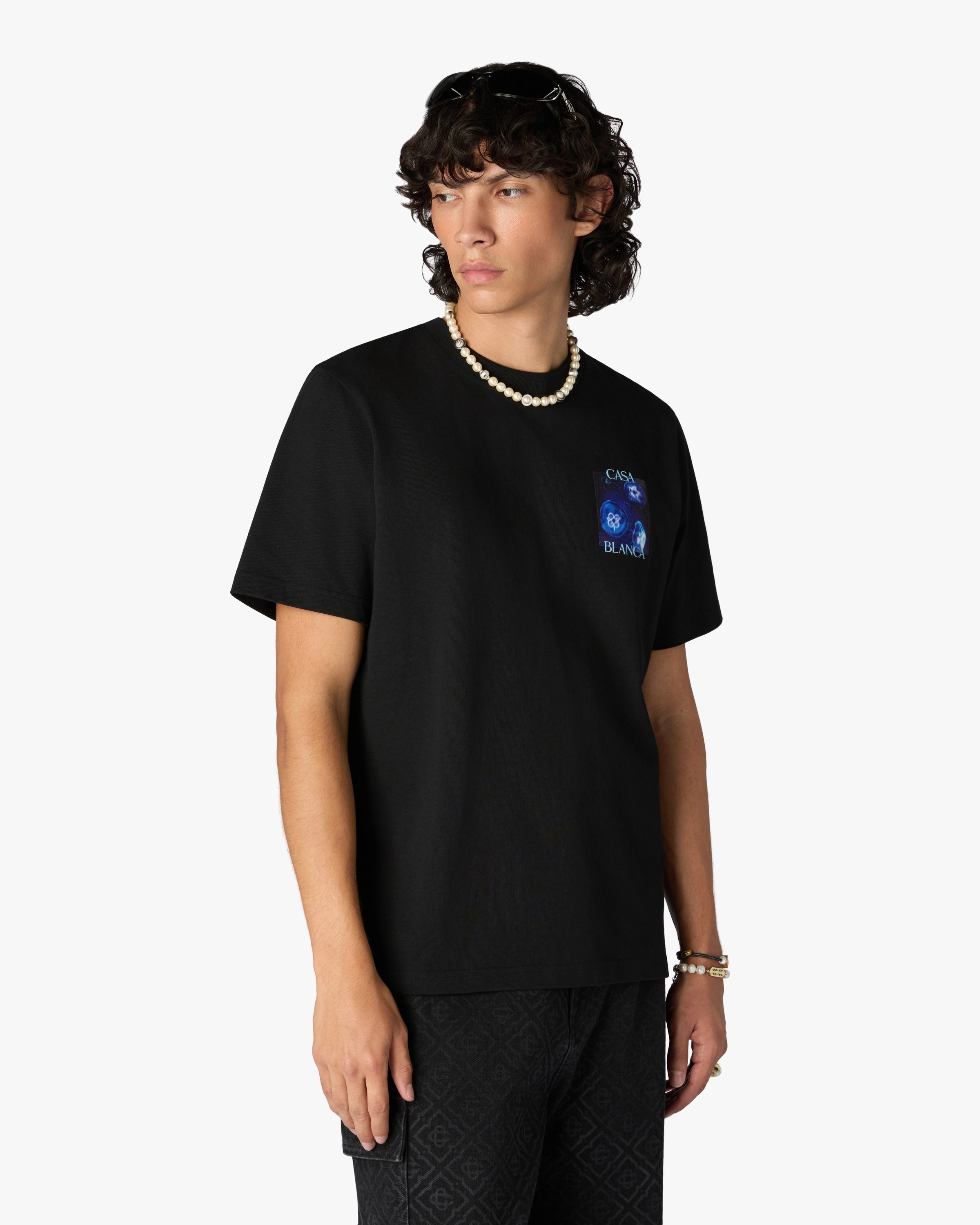 Casablanca Meduse T-Shirt Nera Uomo Cotone Organico