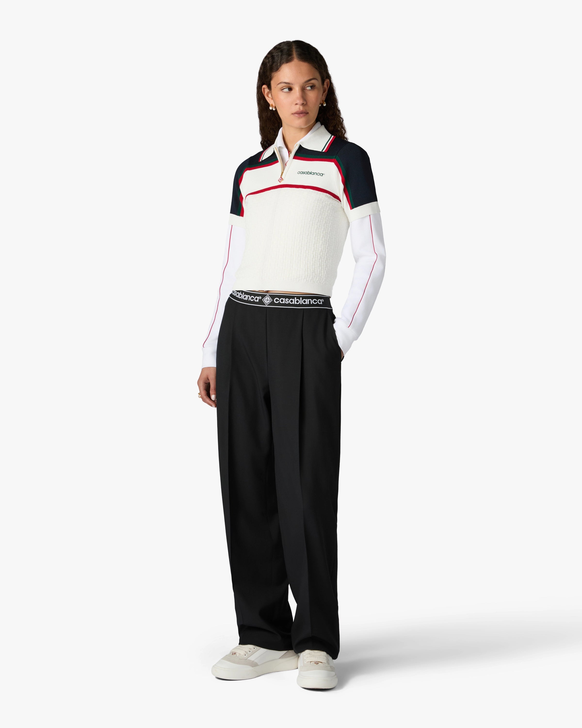 Casablanca Tennis polo in maglia crema navy viscosa