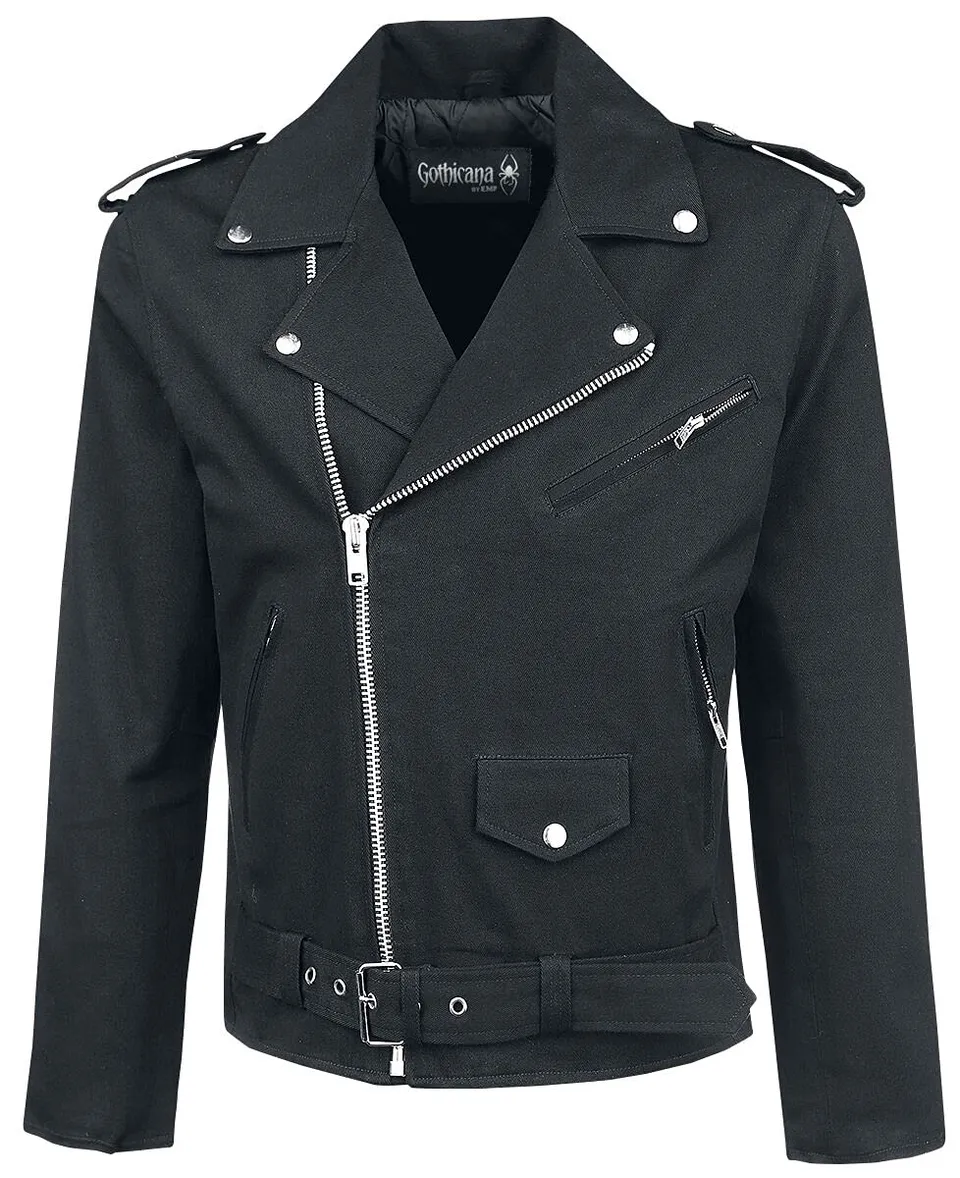 Gothicana Giacca Biker Nera Uomo Mezza Stagione