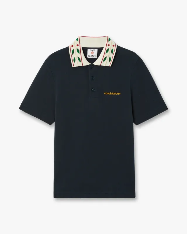 Casablanca Laurel polo piqué navy cotone bio uomo