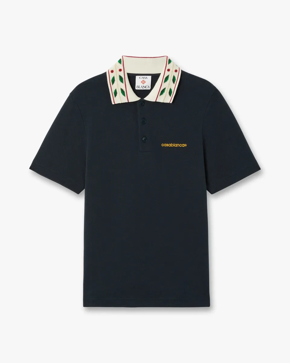 Casablanca Laurel polo piqué navy cotone bio uomo