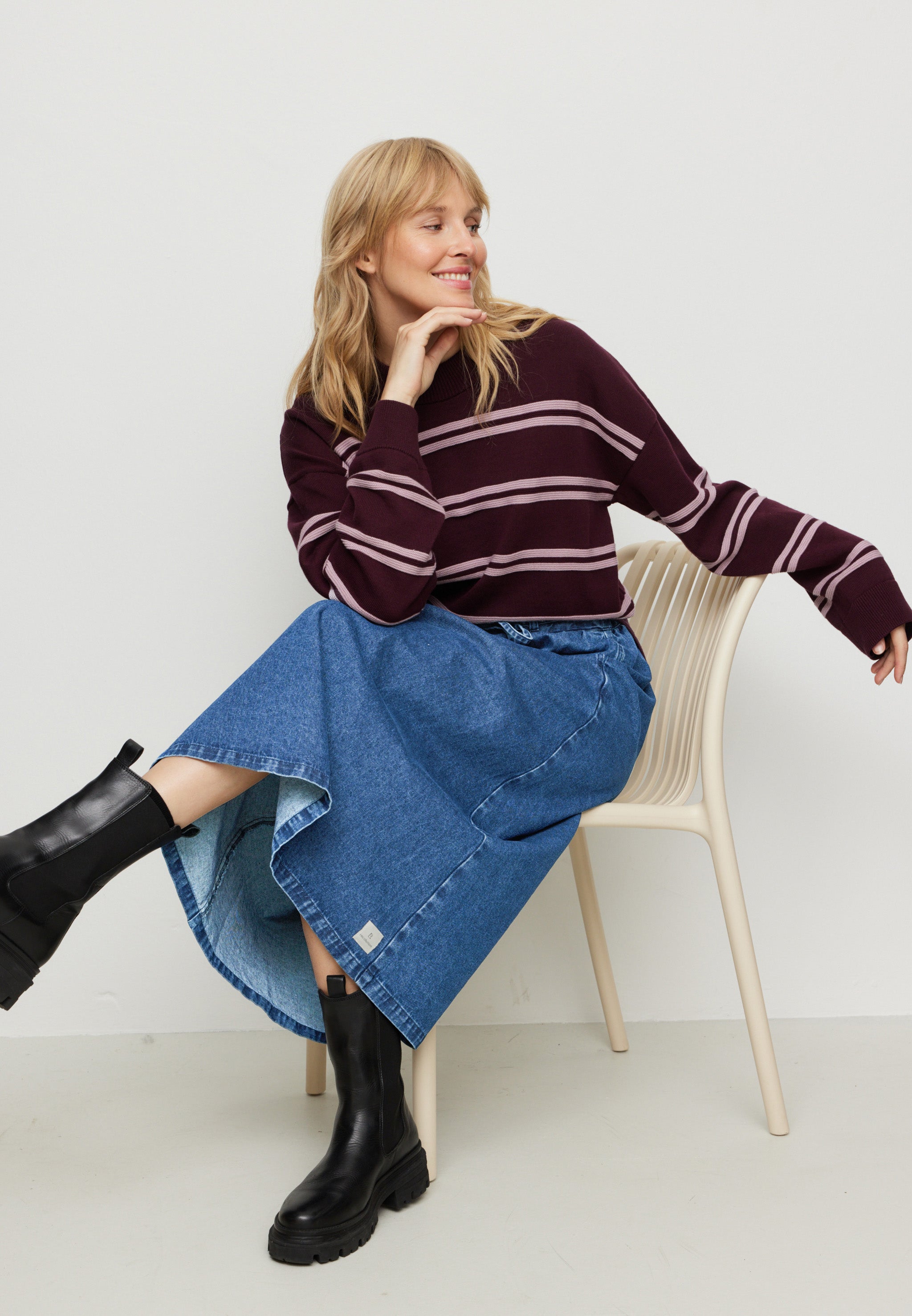 Recolution Gingko Stripes pullover prugna cotone bio