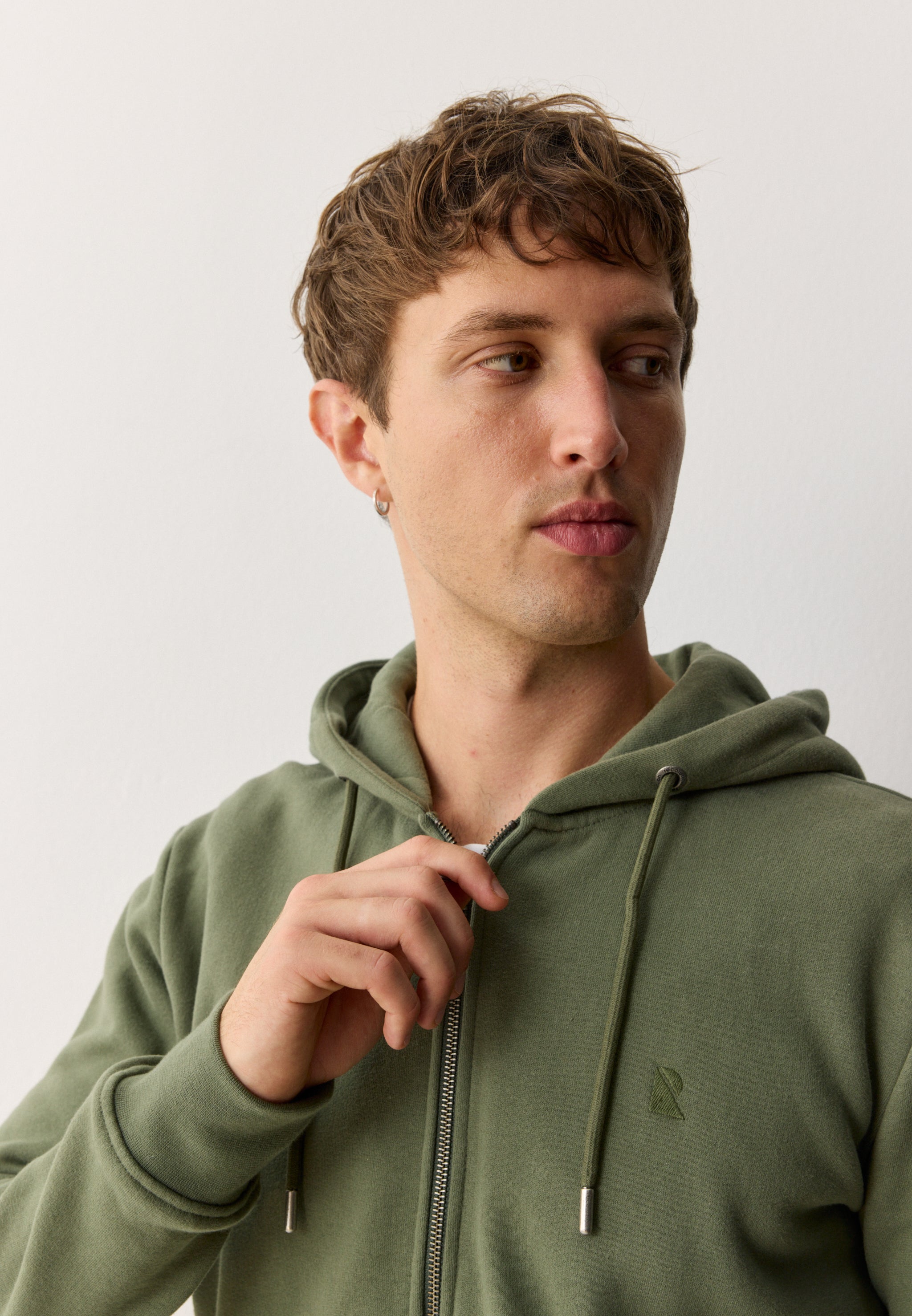 Recolution Birch felpa con zip dark khaki cotone bio
