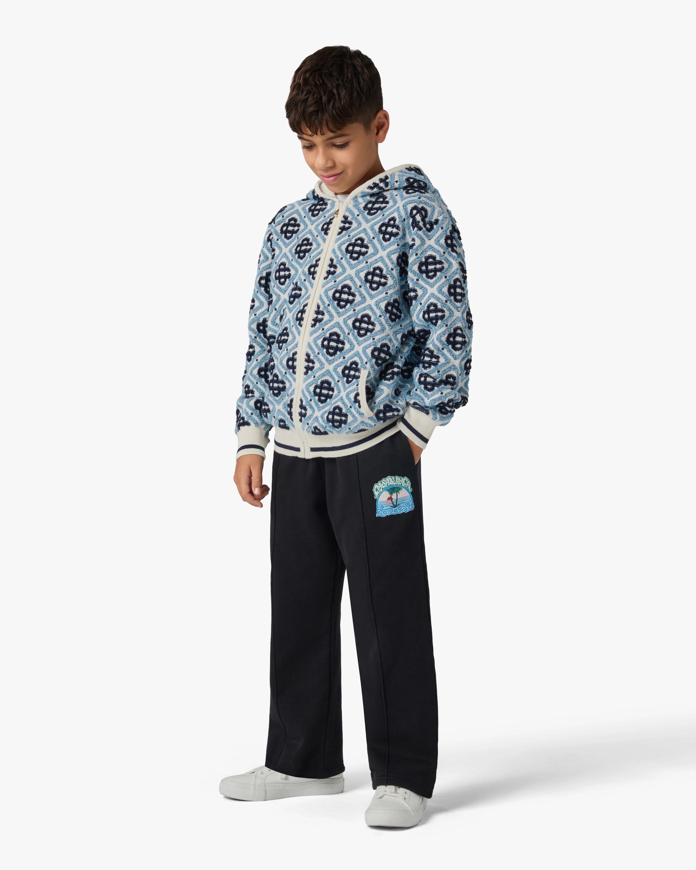 Casablanca Monogram Felpa Zip Bambino Blu cotone