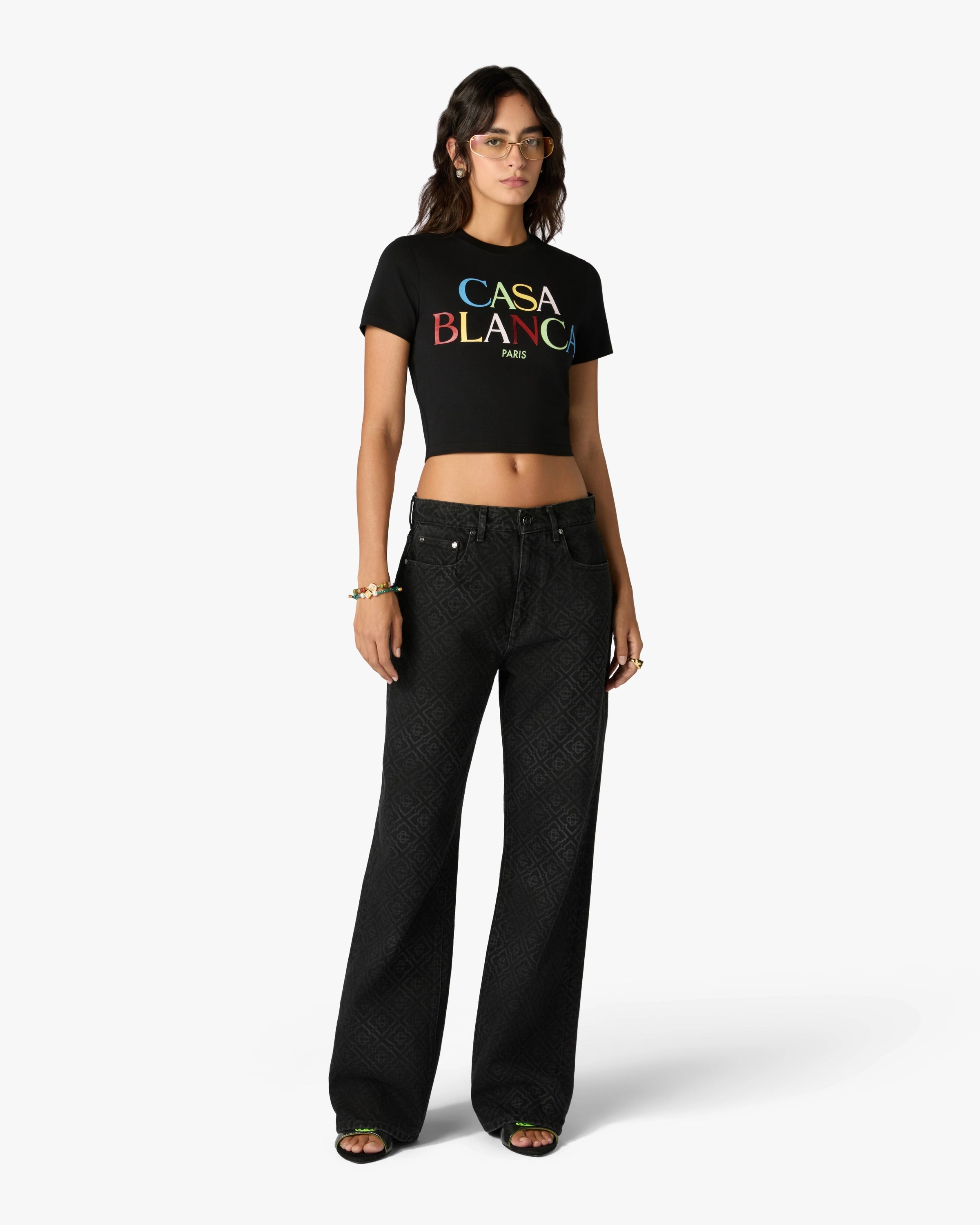 Casablanca Logo Cropped t-shirt nera cotone pima