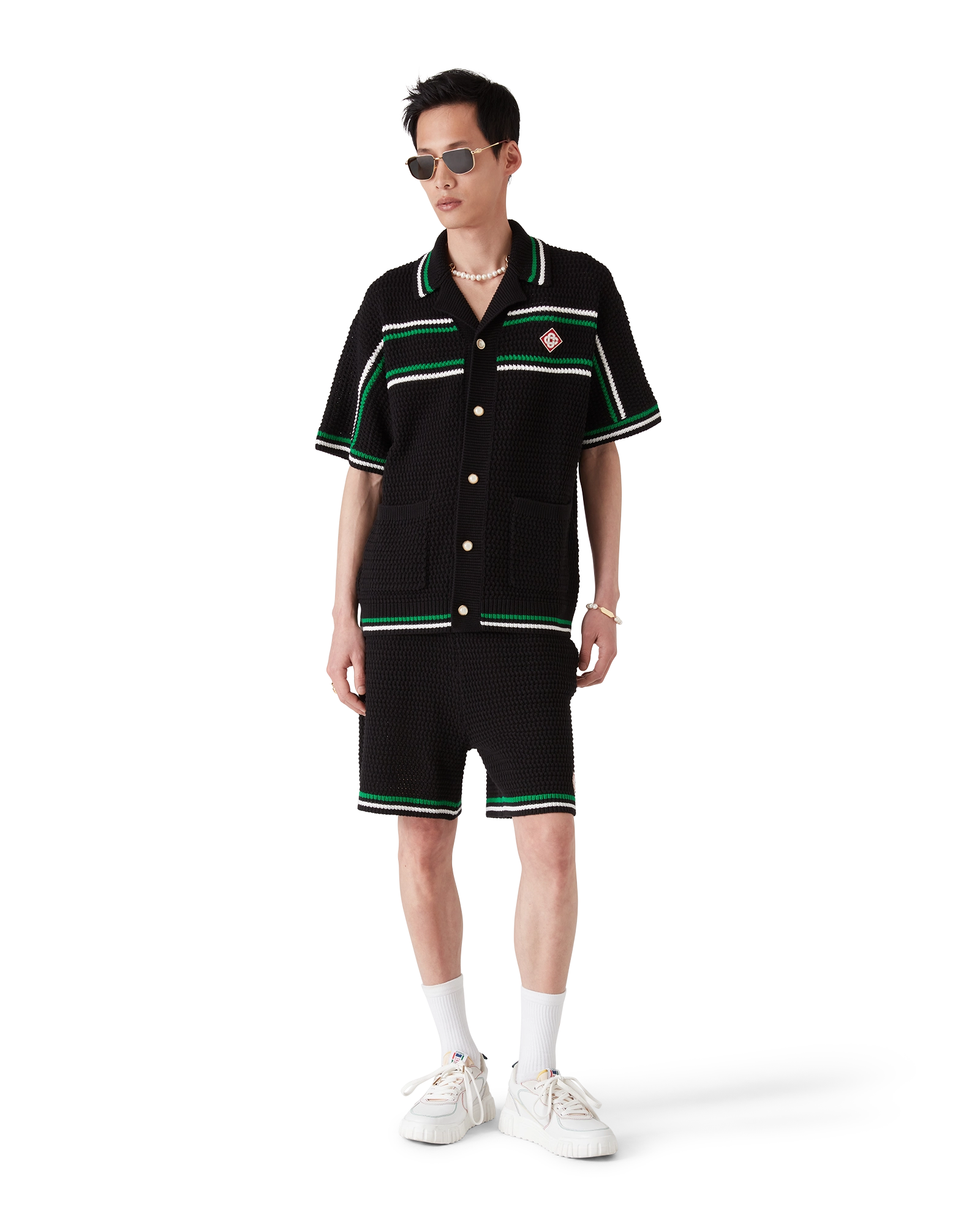 Casablanca Tennis camicia crochet cotone nera taglia M