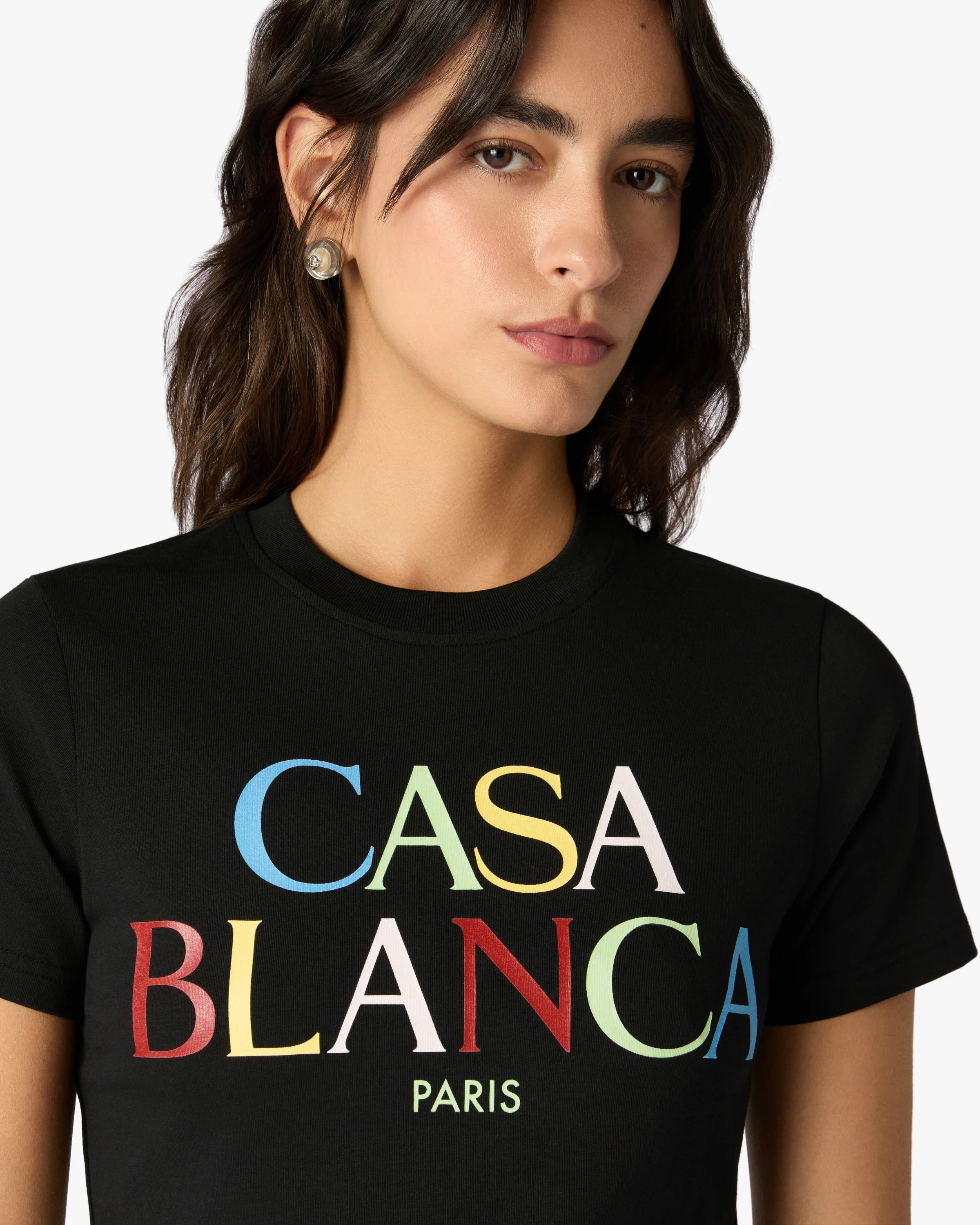 Casablanca Logo Cropped t-shirt nera cotone pima